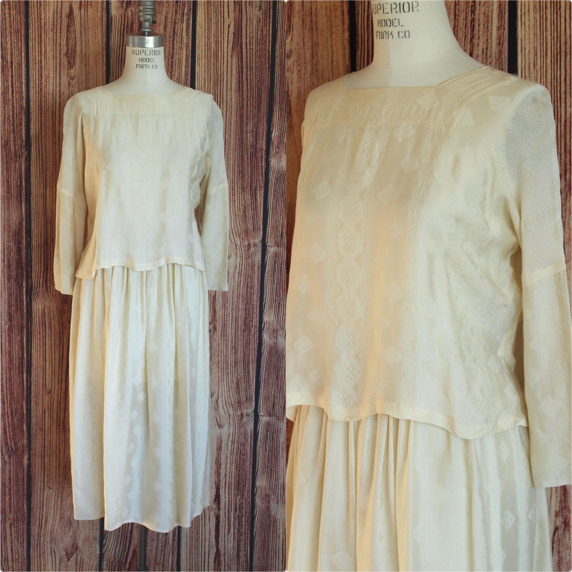Vintage Vintage 1960s Blouse and Skirt, Ivory Silk Separates, Square Size S / US 4 / IT 40 - 3 Thumbnail