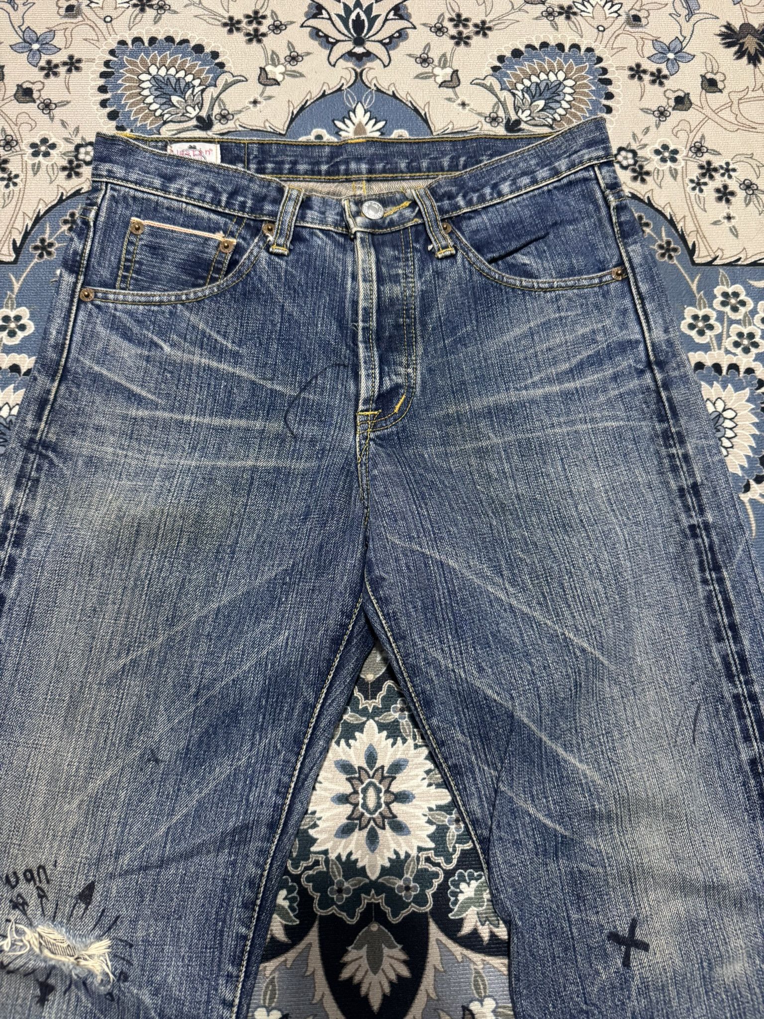 Japanese Brand × Justin Vintage Justin USA Selvadge Jeans Distress Ripped Jeans Size US 29 - 5 Thumbnail