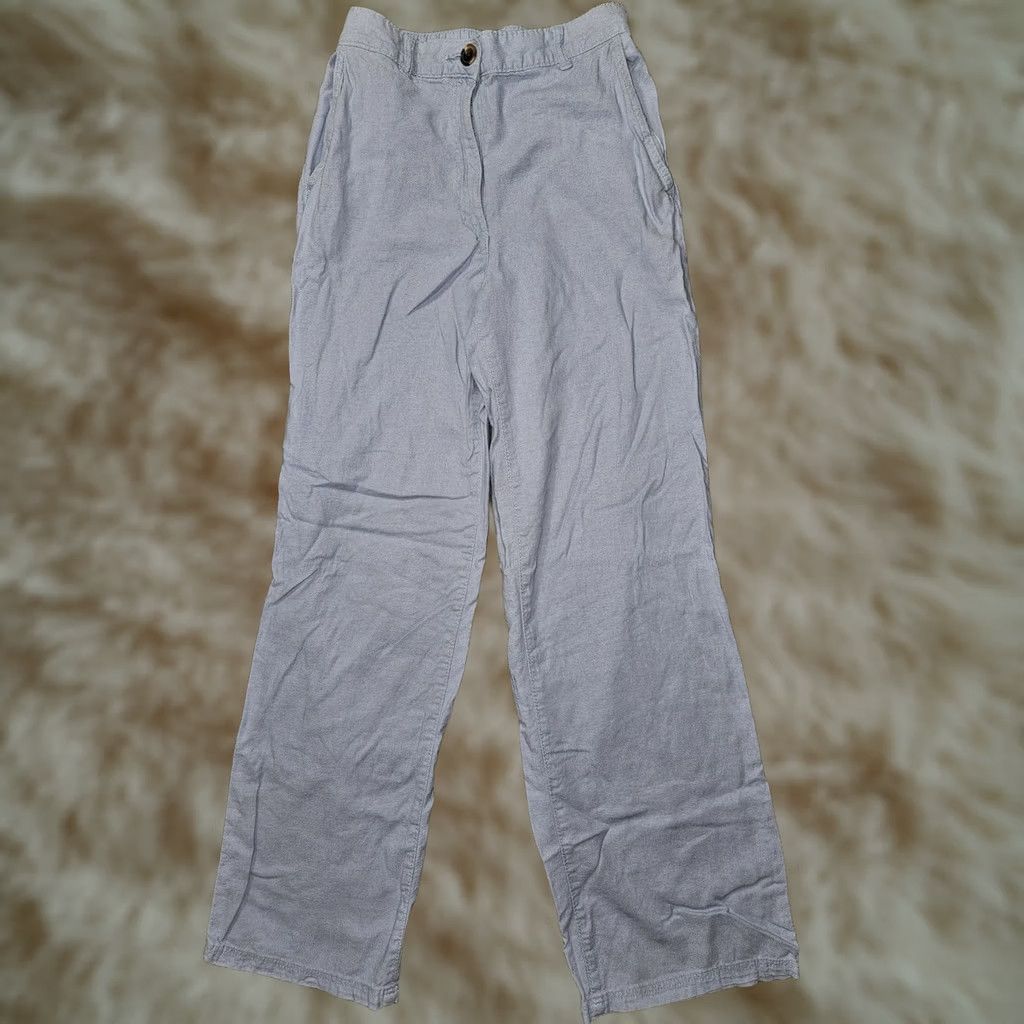 H&M H&M Pants Womens 2 Blue Linen Blend Chino Straight Elastic Waist Lightweight Casual Pockets Flat Front Relaxed Womens US 2 Size 26" / US 2 / IT 38 - 1 Thumbnail