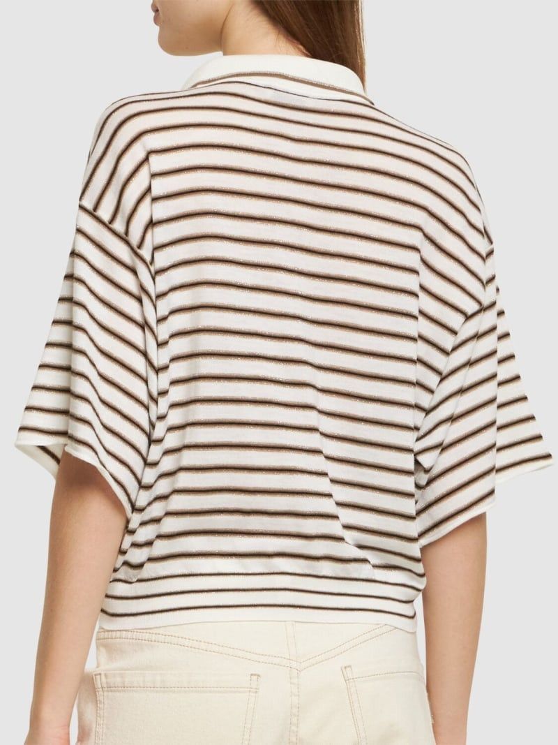 Brunello Cucinelli o1y0825 Polo Sweater in Ivory/Brown Size L / US 10 / IT 46 - 3 Thumbnail