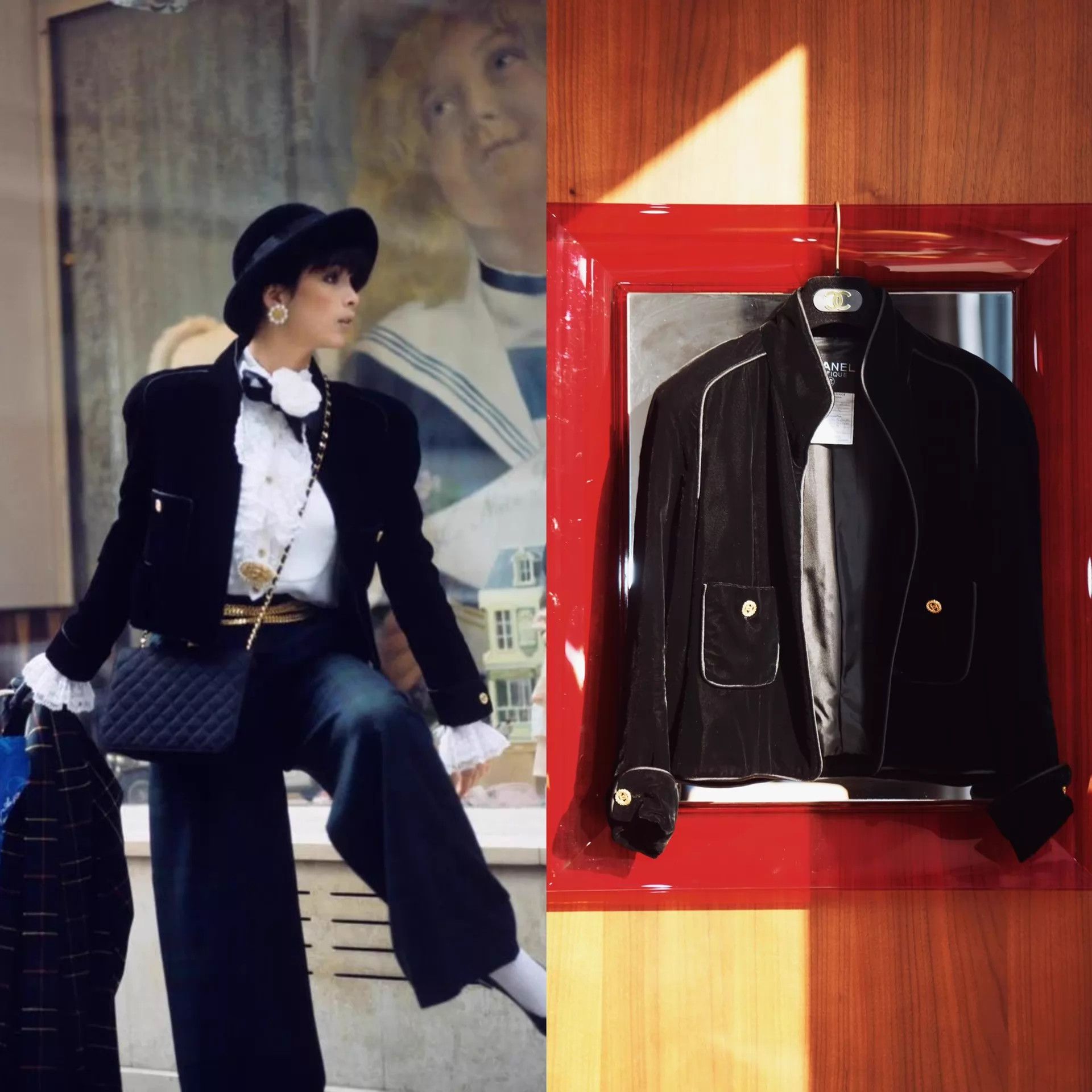 Chanel Chanel 1984 Silk Velvet Blazer Women's Black & Gold Vogue Size XS / US 0-2 / IT 36-38 - 2 Thumbnail