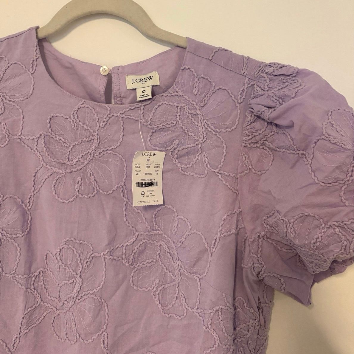 J.Crew NWT J.Crew Eyelet Puff Sleeve Mini Dress Lilac Floral Size 0 Size XS / US 0-2 / IT 36-38 - 5 Thumbnail