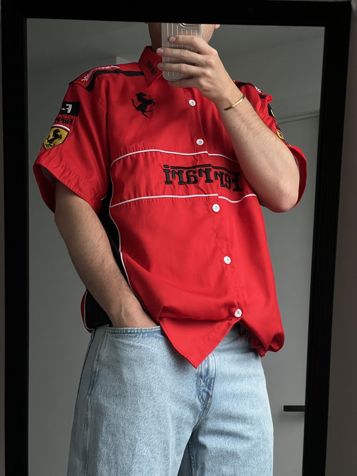 Ferrari Vintage Ferrari 1996 Scuderia F1 Racing Retro Button Shirt Size US XL / EU 56 / 4 - 2 Thumbnail