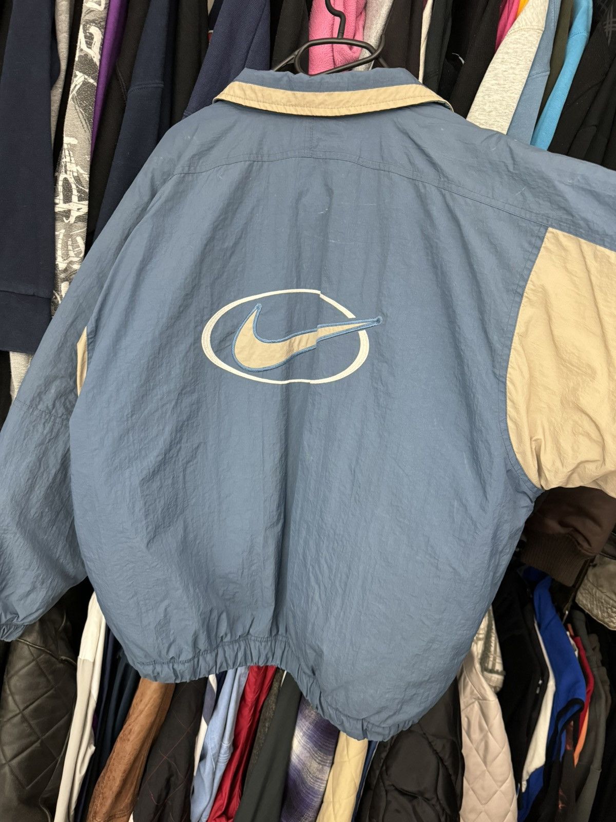 Nike × Vintage Vintage Nike Central Swoosh Bomber Jacket 90s y2k beige blue Size US M / EU 48-50 / 2 - 10 Thumbnail