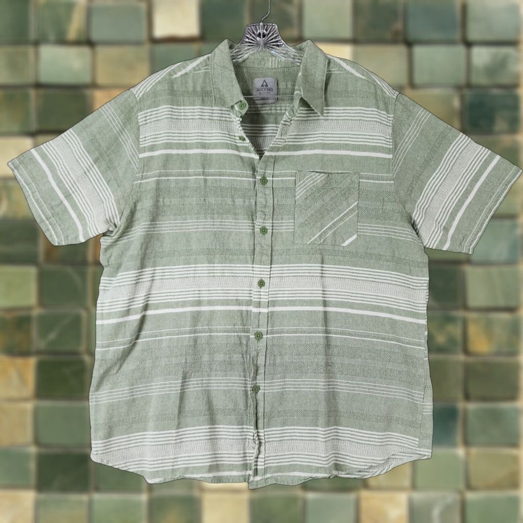 ASCENO ASCEND Striped Button-Up Shirt Adult XL Green Short Sleeve Mens Size US 36 / EU 52 - 1 Thumbnail
