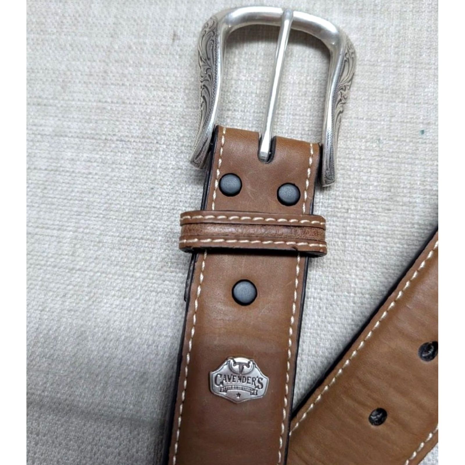 Vintage VINTAGE Cavender's Western Belt Ostrich Print Leather 32 Brown Concho Buckle Men Belt Size 32 - 4 Thumbnail