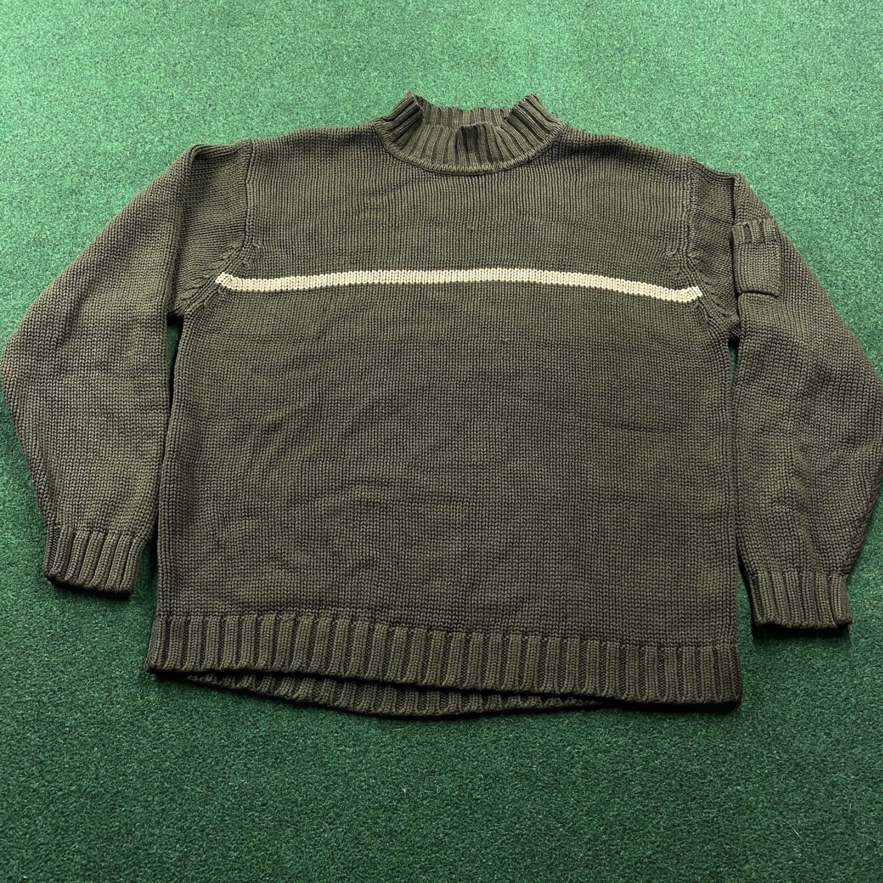 Olive VINTAGE Striped Knit Sweatshirt Mens M Olive Green 90S Y2K Heavy Acrylic Sweater Size US M / EU 48-50 / 2 - 2 Thumbnail