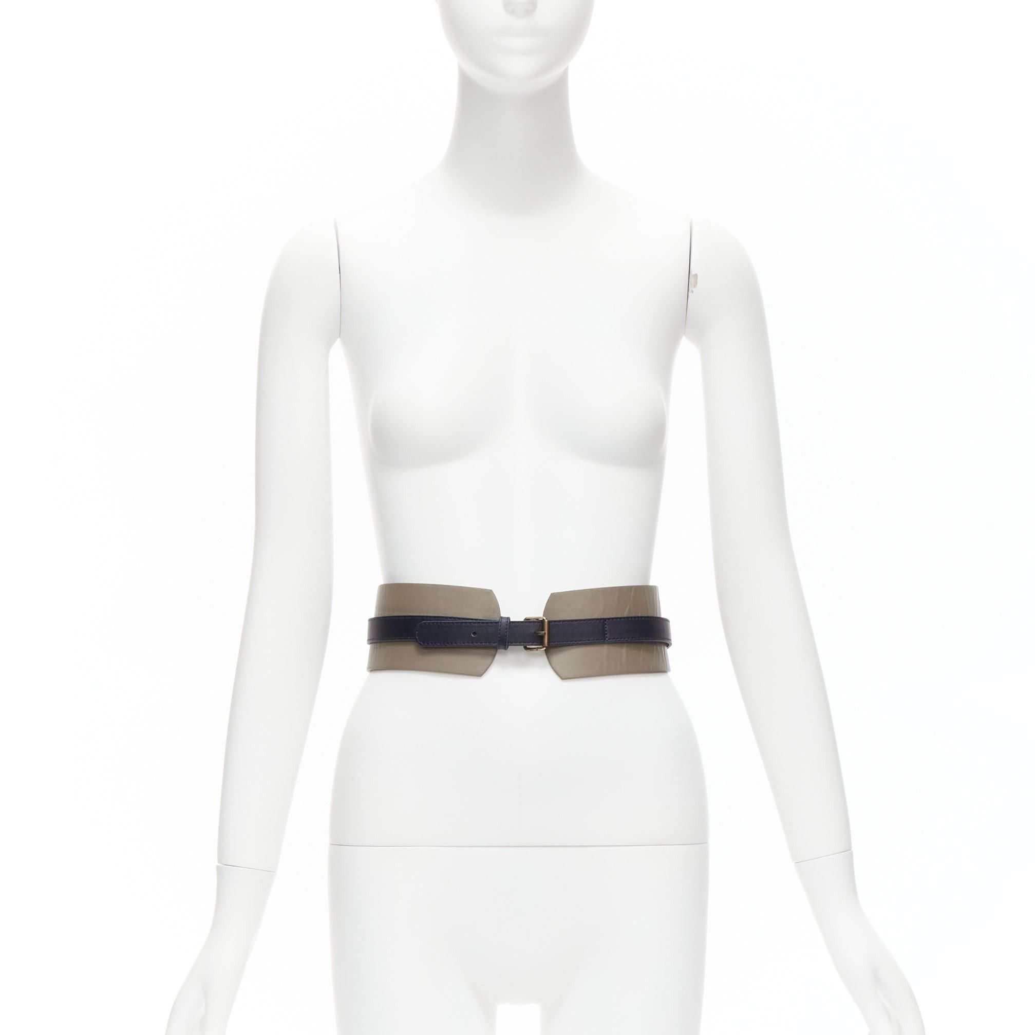 Other MAISON BOINET brown navy double cowhide leather gold buckle waist belt 70cm Size ONE SIZE - 1 Thumbnail