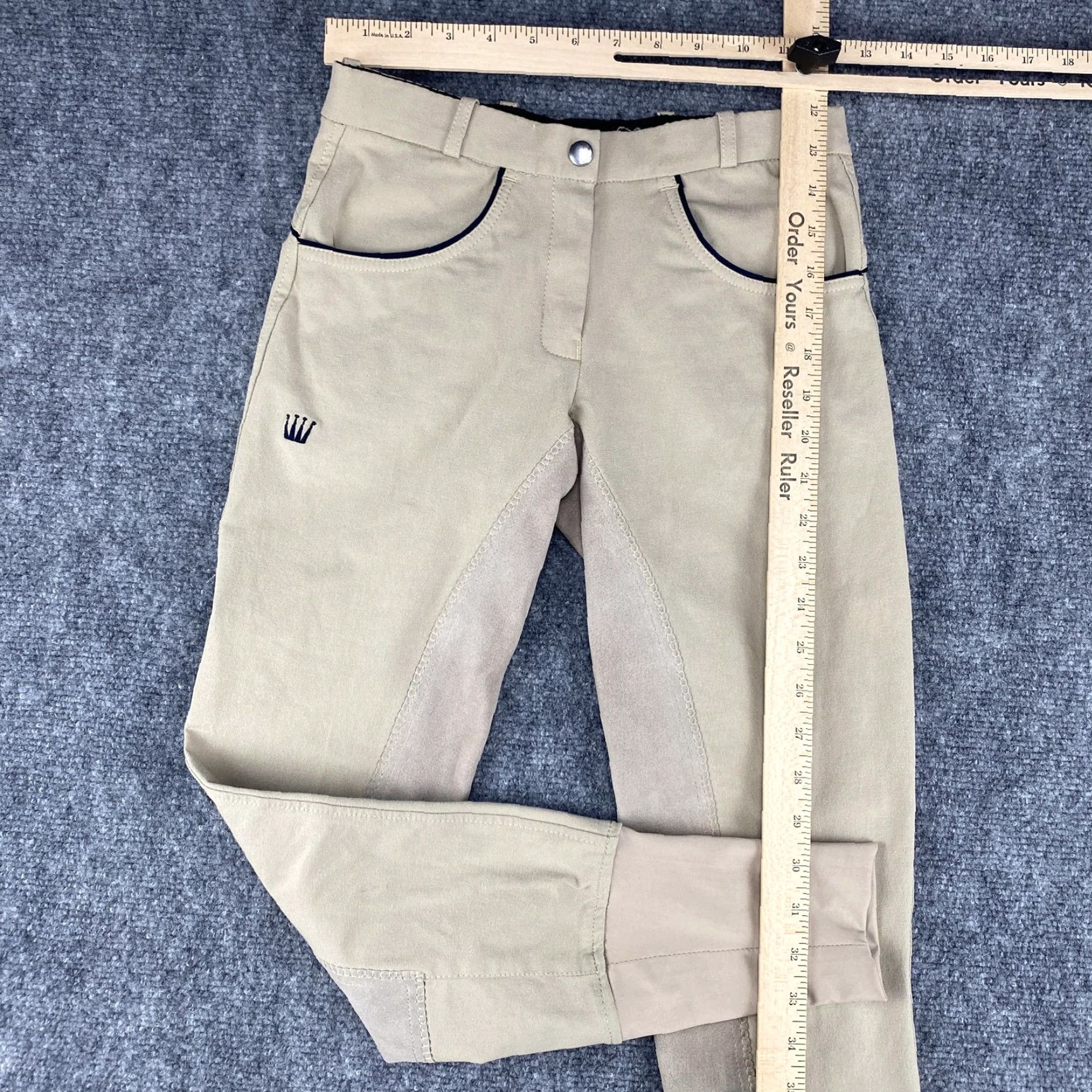 Logo 7 Spooks Riding Pants Womens XXS Tan Equestrian Breeches Zip Elastic Cuffs Crown Logo Pockets Stretch Riding Size 24" / US 00 / IT 34 - 4 Thumbnail