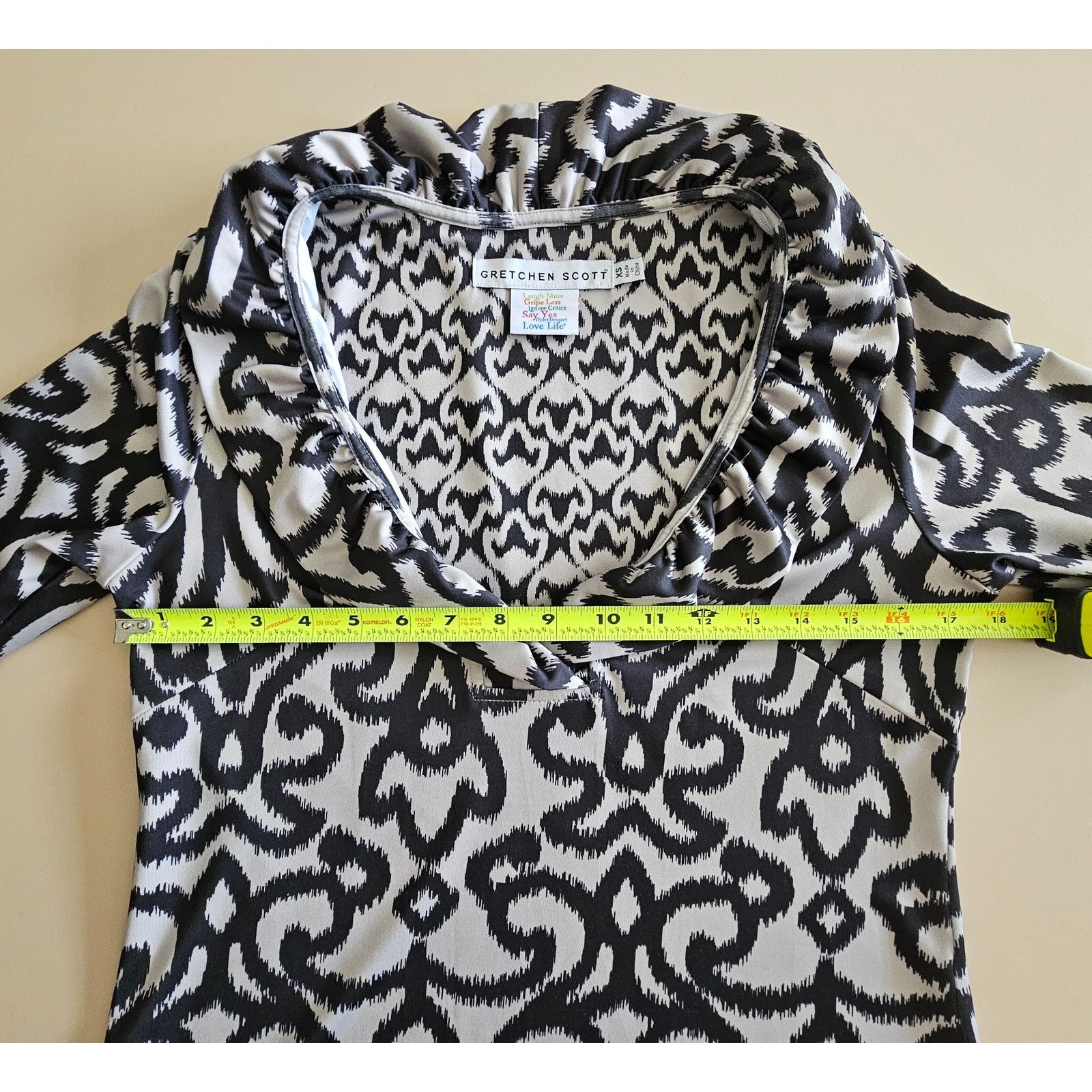 Gretchen Scott GRETCHEN SCOTT Ruffle Neck Casual Shift Arabesque Dress XS Size XS / US 0-2 / IT 36-38 - 6 Thumbnail