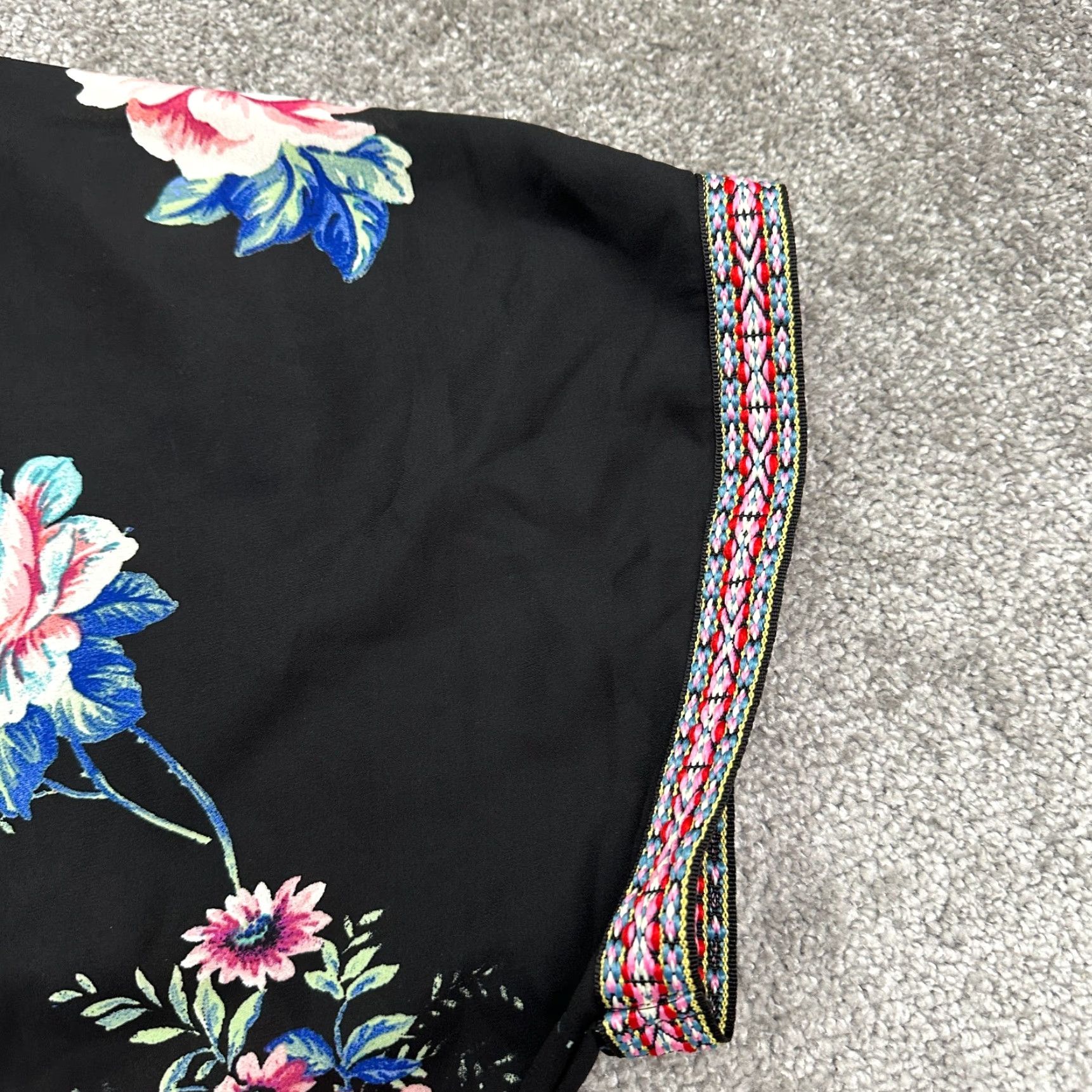 Vintage Unbranded Black Floral Kimono Top Womens XL Casual Beach Bohemian Open Cover Up Shirt Blouse Size XL / US 12-14 / IT 48-50 - 3 Thumbnail