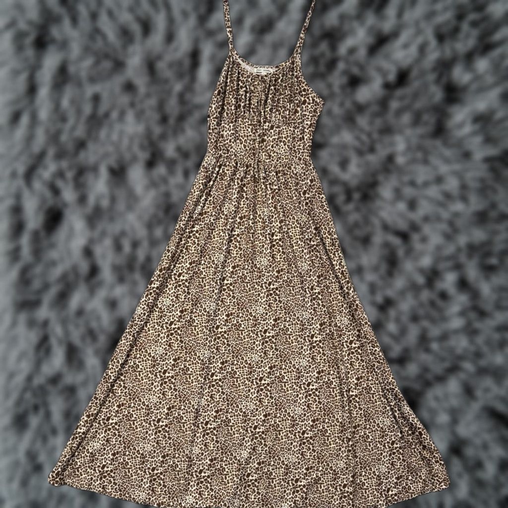 Vintage Green Goddess Dress Sz L Bohemian Leopard Print Maxi Sleeveless Scoop Neck Pullover Casual Party/Cocktail Travel Wedding Womens Size L / US 10 / IT 46 - 1 Thumbnail