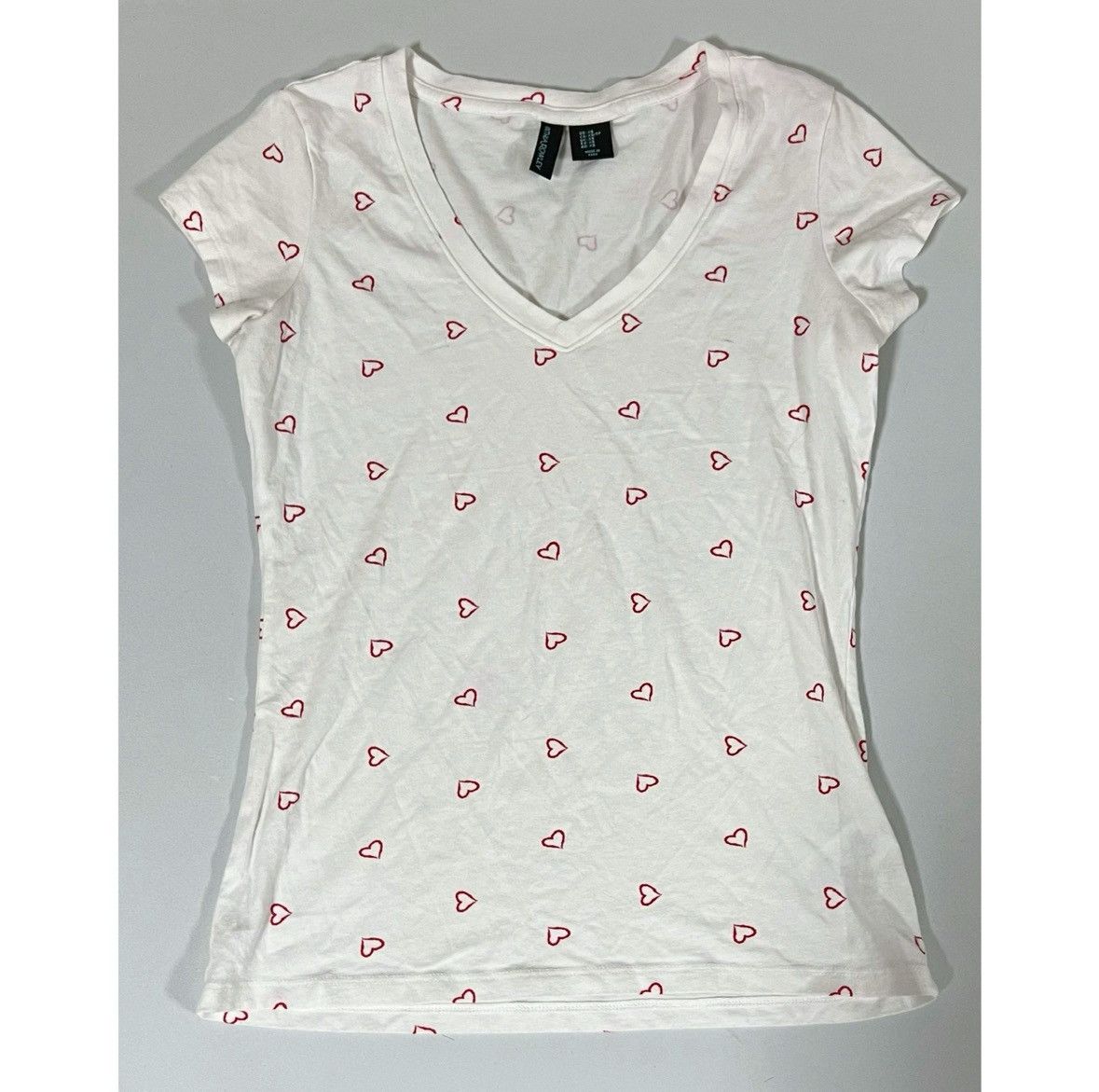 Cynthia Rowley Cynthia Rowley White Hearts V-Neck T-Shirt Top Blouse XS ♥️✨ Size XS / US 0-2 / IT 36-38 - 1 Thumbnail