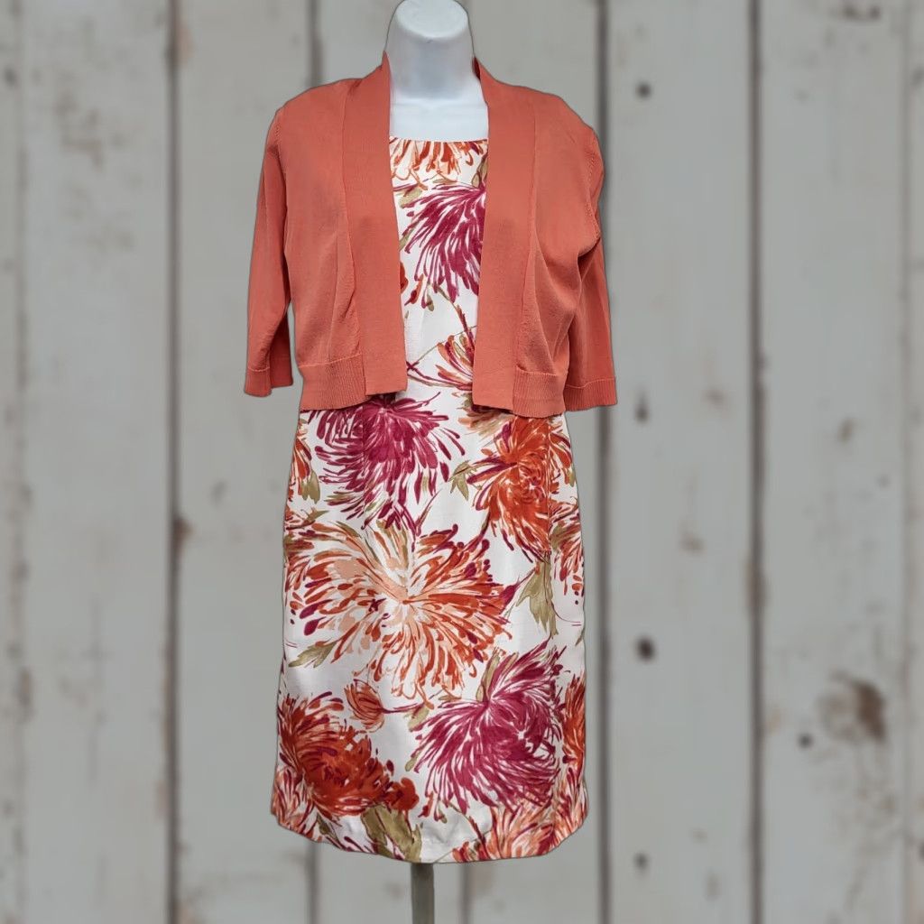 Vintage Studio 1 Two-Piece Dress Women's Size 6 Crew Neck Bodycon Floral Print Salmon Sleeveless Size M / US 6-8 / IT 42-44 - 1 Thumbnail