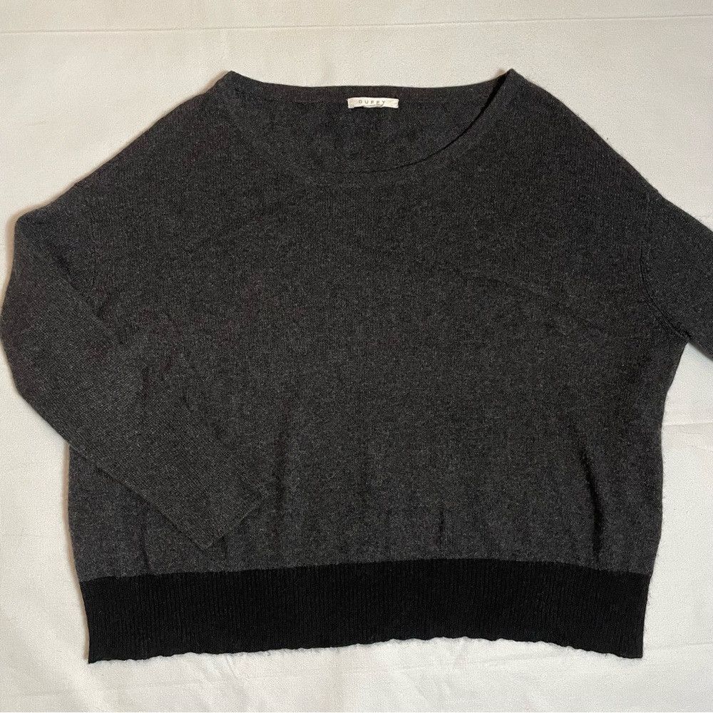 Duffy Gray Black Cashmere Long Sleeve Sweater Size M