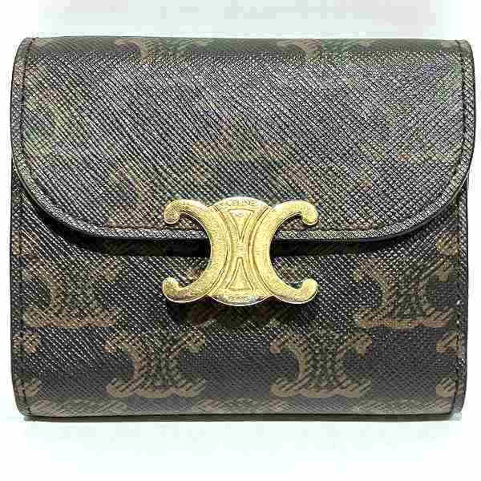 image of Celine Triomphe Small Flap Wallet Trifold Women's in Brown
