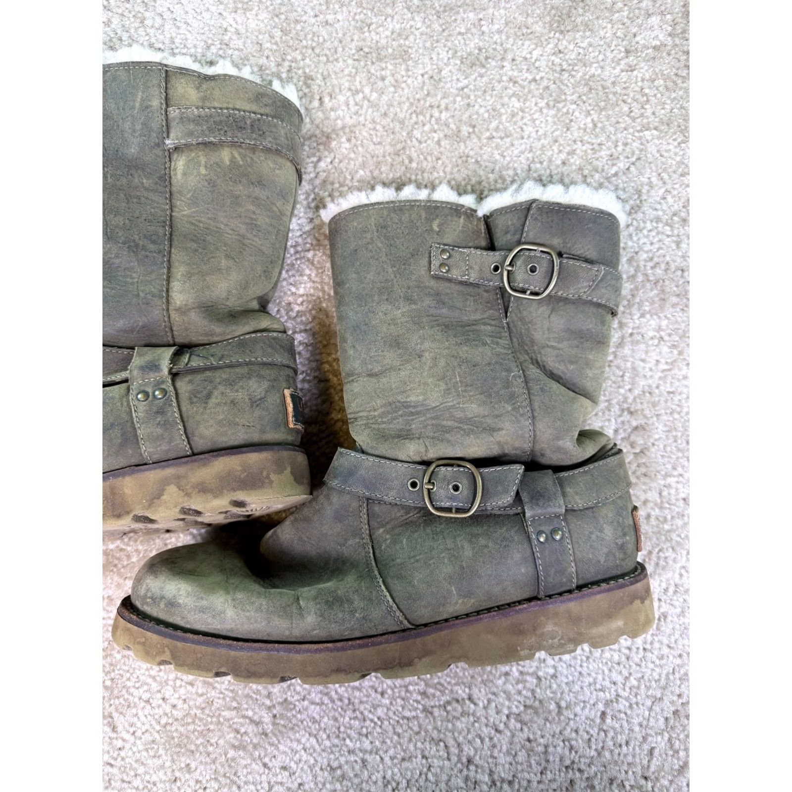 Ugg UGG Women's Brown Leather Waterproof Sheepskin Biker Boots Size 8 NOIRA 1001733 Size US 8 / IT 38 - 4 Thumbnail