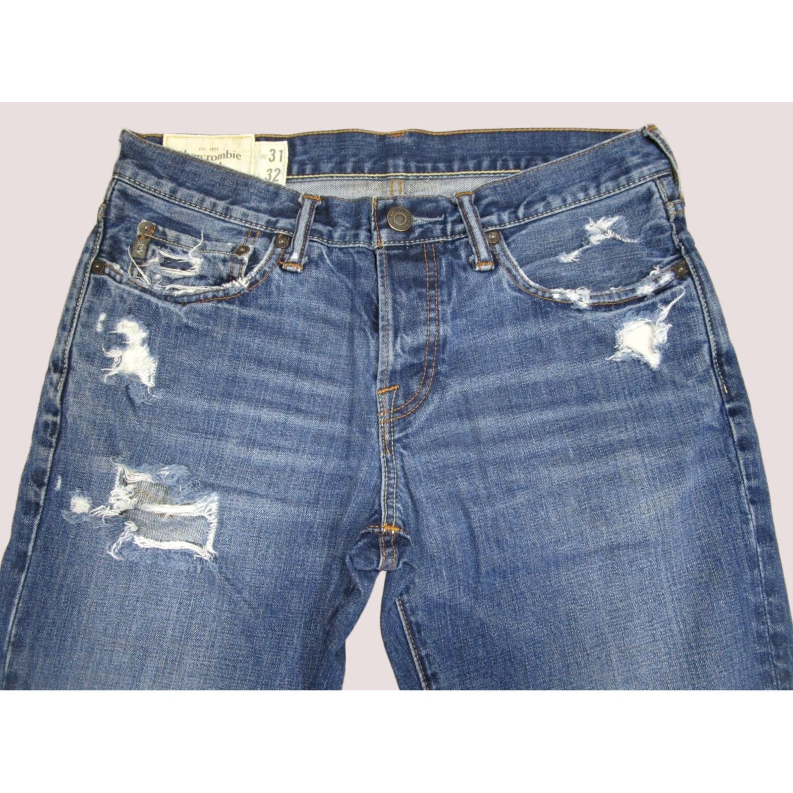 Abercrombie & Fitch Abercrombie & Fitch Jeans Men 31x32 Blue Button Fly Distressed Dark Wash Jeans Size US 31 - 1 Thumbnail