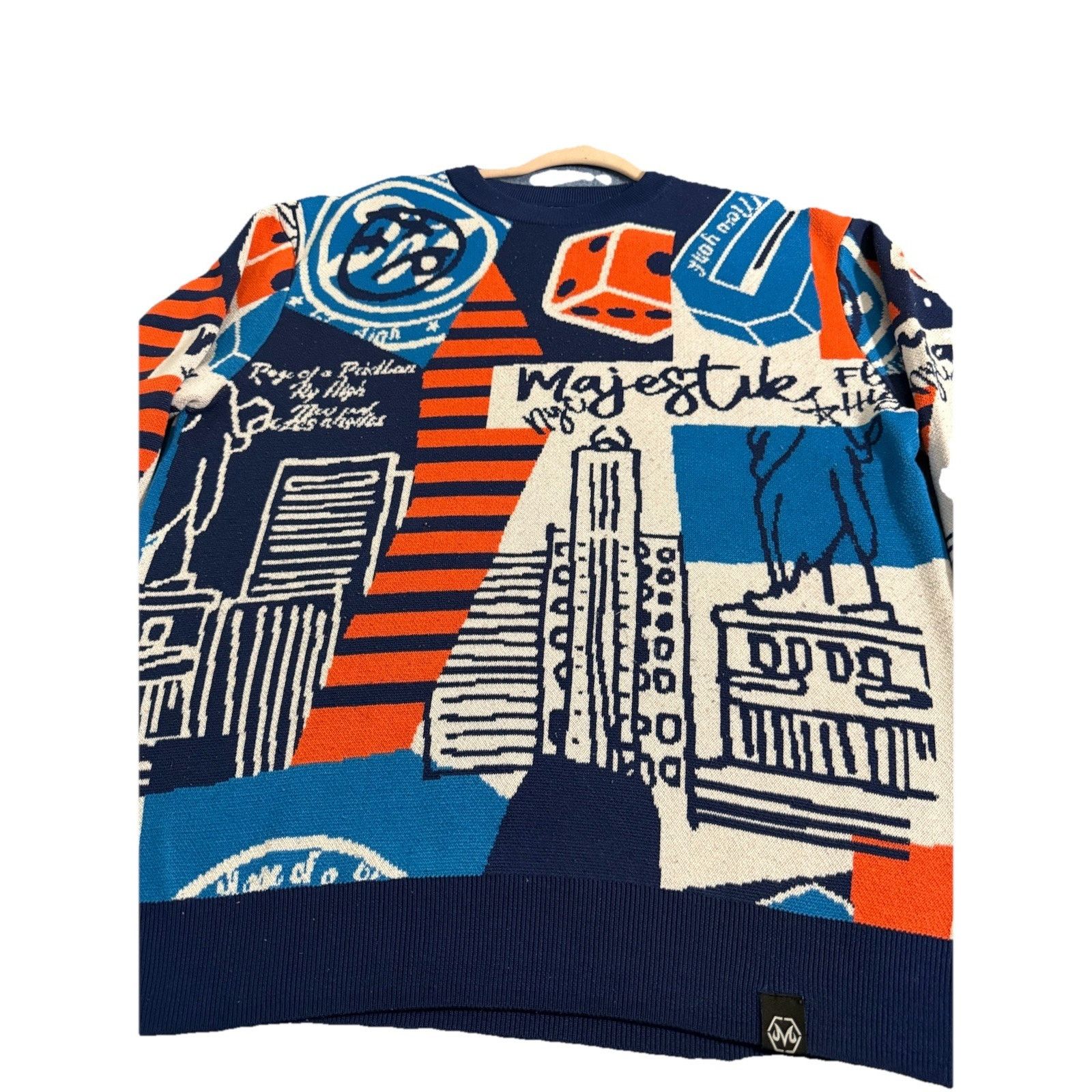 Majestic Majestik Sweater - City Graphic - Dark Blue - SW2238 Size L Size L / US 10 / IT 46 - 2 Thumbnail