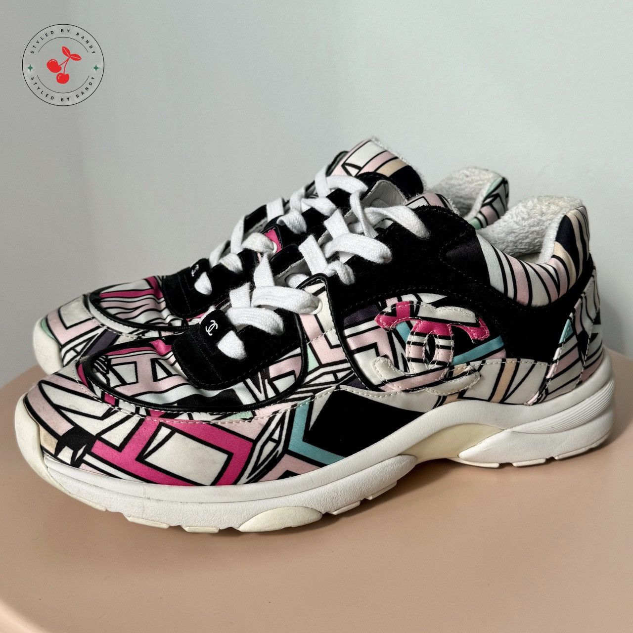 Chanel RARE CC Logo Multi-Colored Geometric Print Sneakers