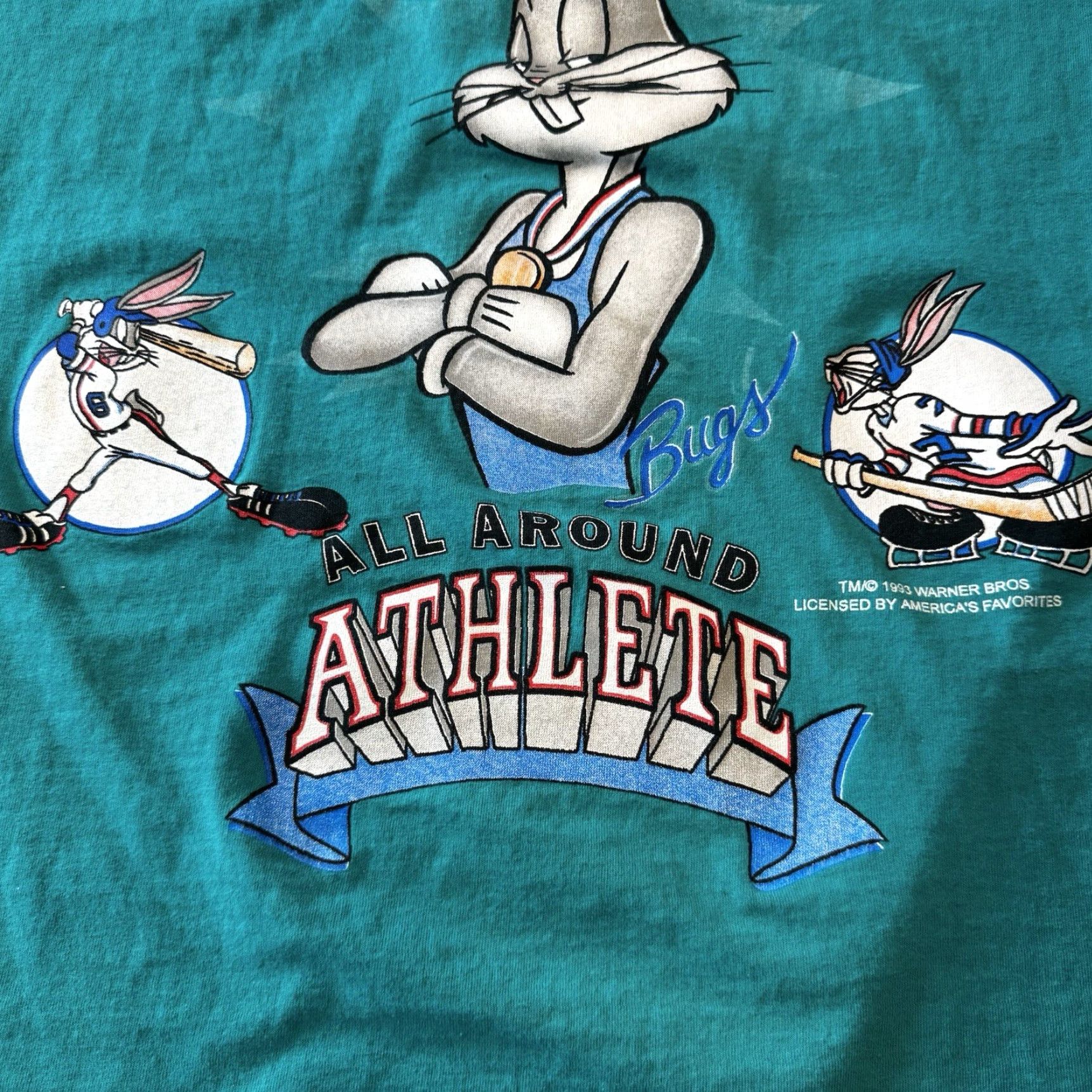Vintage VINTAGE Bugs Bunny T Shirt XL Blue 90s Warner Bros All Around Athlete Hockey Baseball Mens Large Graphic Print Size US XL / EU 56 / 4 - 3 Thumbnail