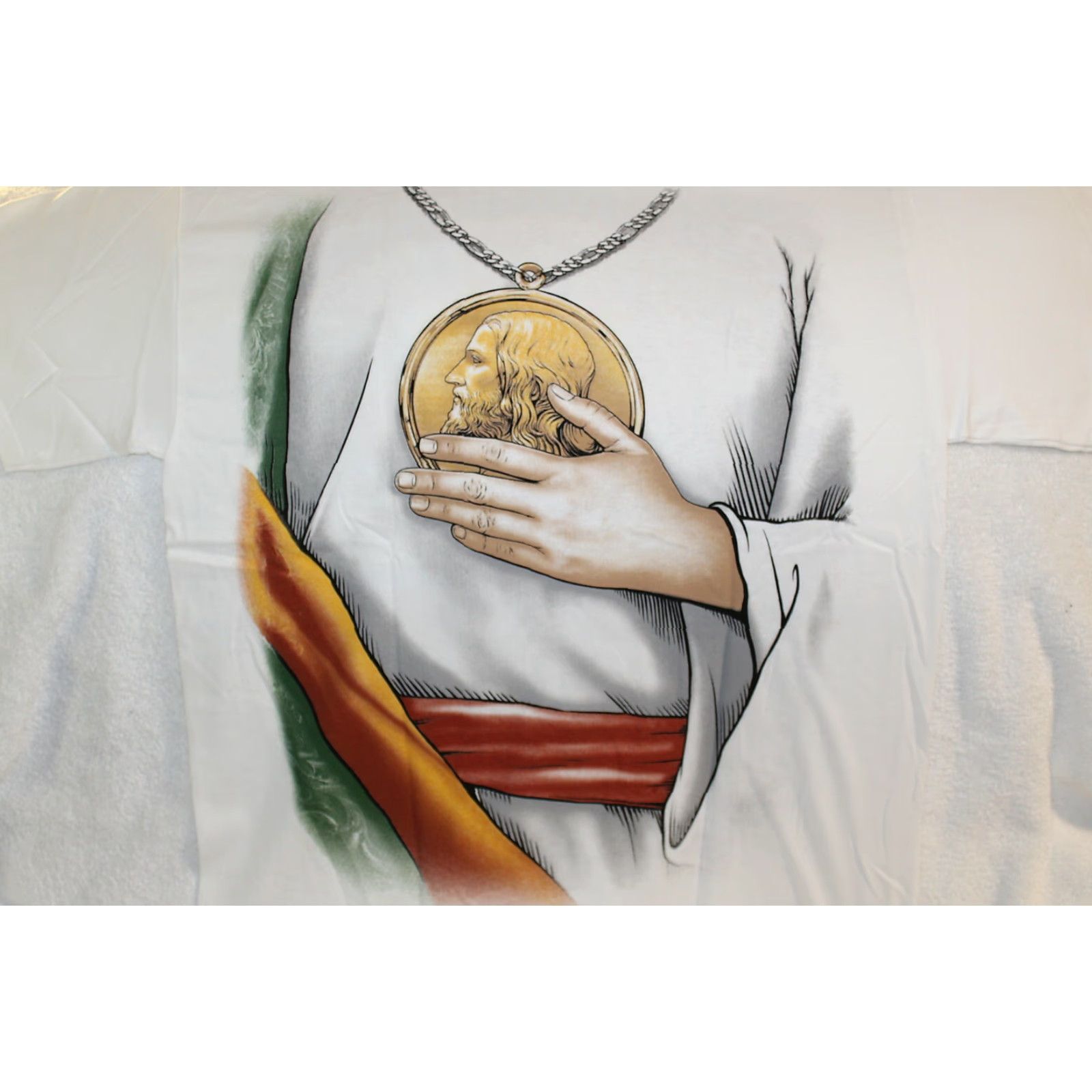 Vintage SAN JUDAS TADEO ORACION JUDAS THADDEUS SAINT JUDE T-SHIRT T-Shirt White 2XL Men Graphic Tee 100% Cotton Short Sleeve Size US XXL / EU 58 / 5 - 6 Thumbnail