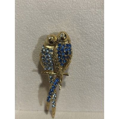 The Unbranded Brand Gold Tone Double Parrot Pin Blue Rhinestone Love Birds Tropi Size ONE SIZE - 1 Thumbnail