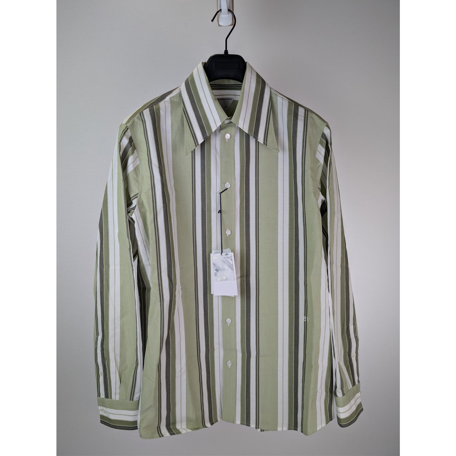 Bottega Veneta o1rshd1 Chunky Cotton Stripe Shirt Green/Olive Multi-Stripe Size US M / EU 48-50 / 2 - 2 Thumbnail