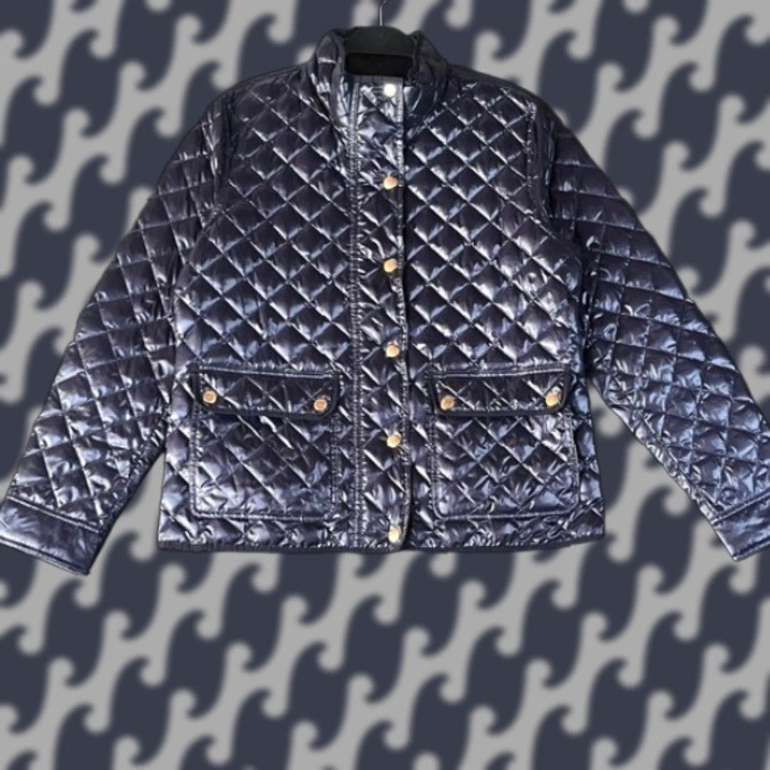J.Crew J. Crew Quilted Puffer Down Jacket Navy Blue Snap Button Full Zip Women PL Blue Size L / US 10 / IT 46 - 1 Thumbnail