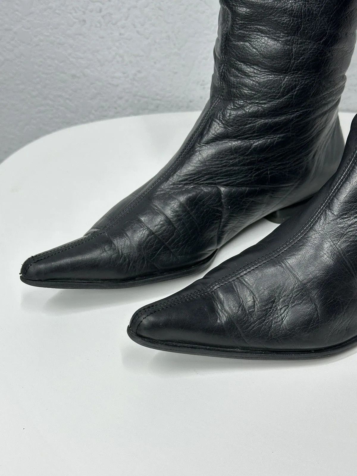 If Six Was Nine Vintage Western Cowboys Leather Boots High Heels Y2k Rare Size US 7 / IT 37 - 4 Thumbnail