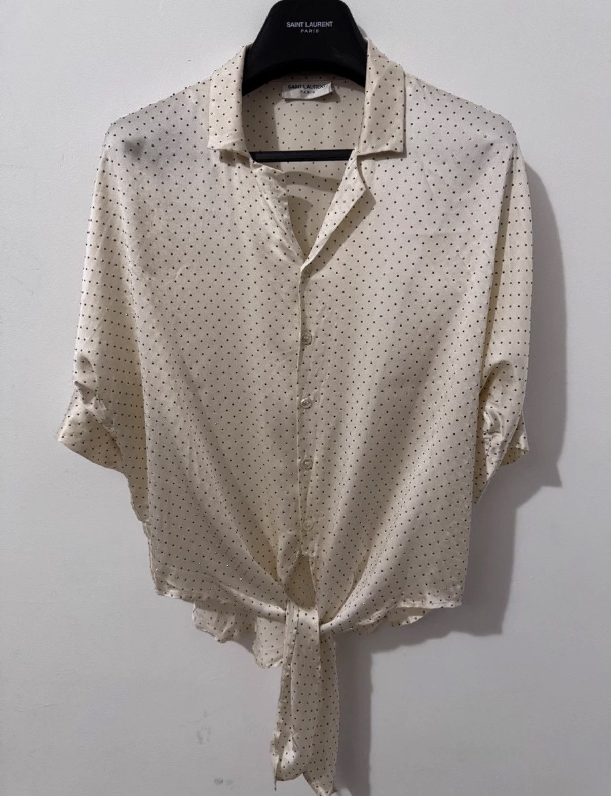 Saint Laurent Paris Saint Laurent 20SS Runway Off-White Silk Full-Studded Shirt Size US XL / EU 56 / 4 - 1 Thumbnail