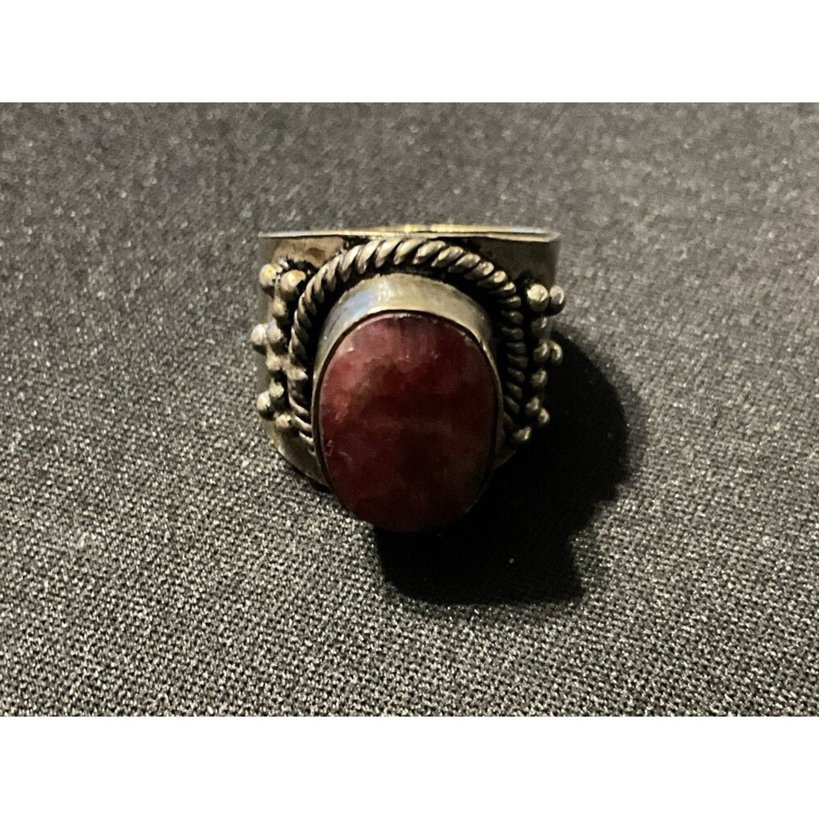 925 Faceted Cabachon Ruby Ornate Rope Size 8.5