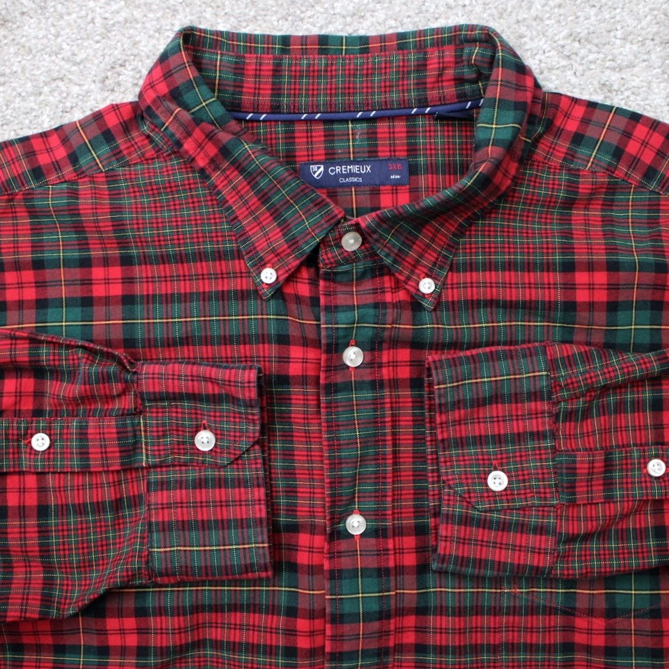 Cremieux Cremieux Classics Shirt Mens 3XB Red/Green Plaid 100% Cotton Long Sleeve Button-Up Big & Tall Mens Clothing Regular Fit Vintage: No Size US XXL / EU 58 / 5 - 2 Thumbnail