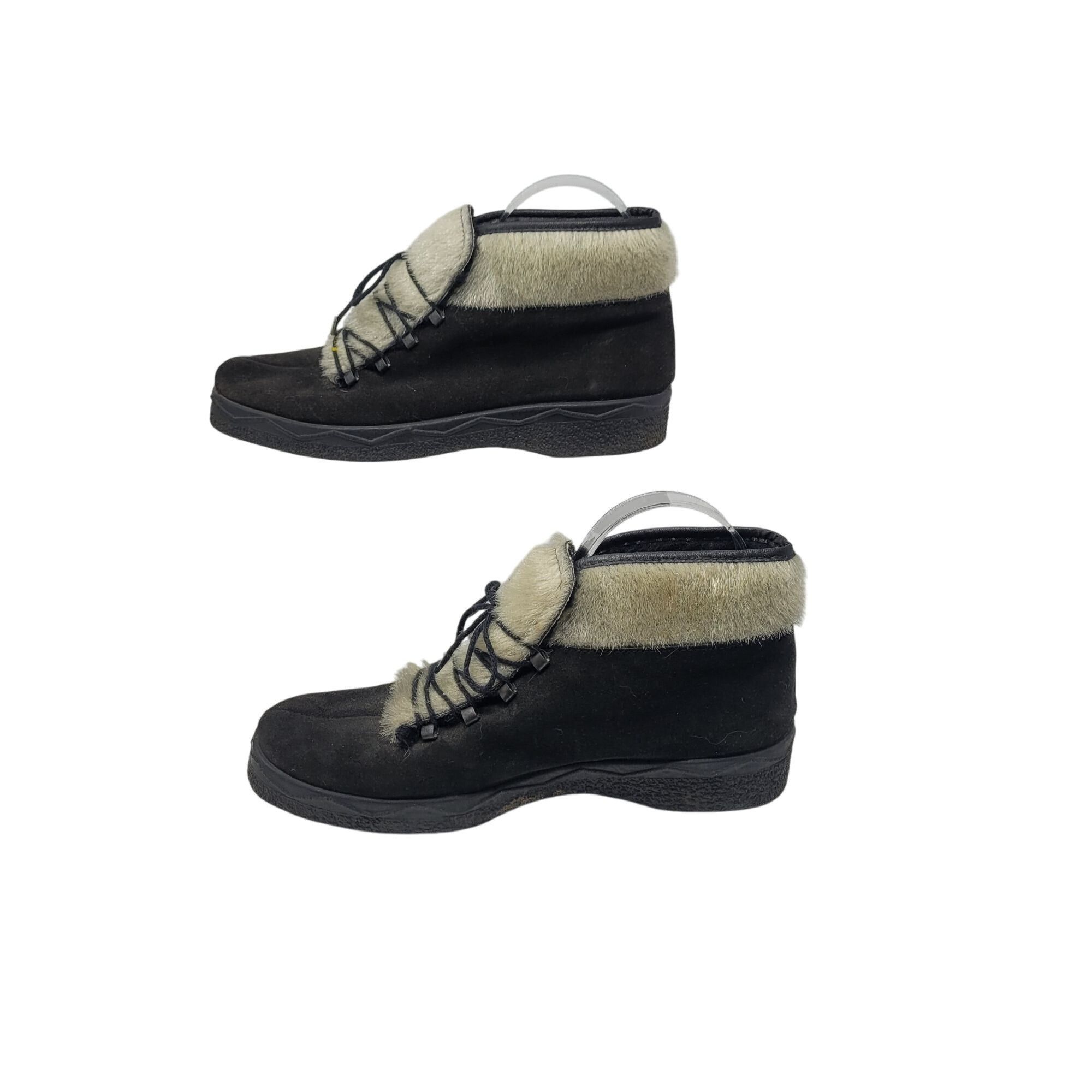 Vintage Vtg Womens Italian Black Suede Faux Fur Snow Boots Sz 8 Lace Size US 8 / IT 38 - 5 Thumbnail