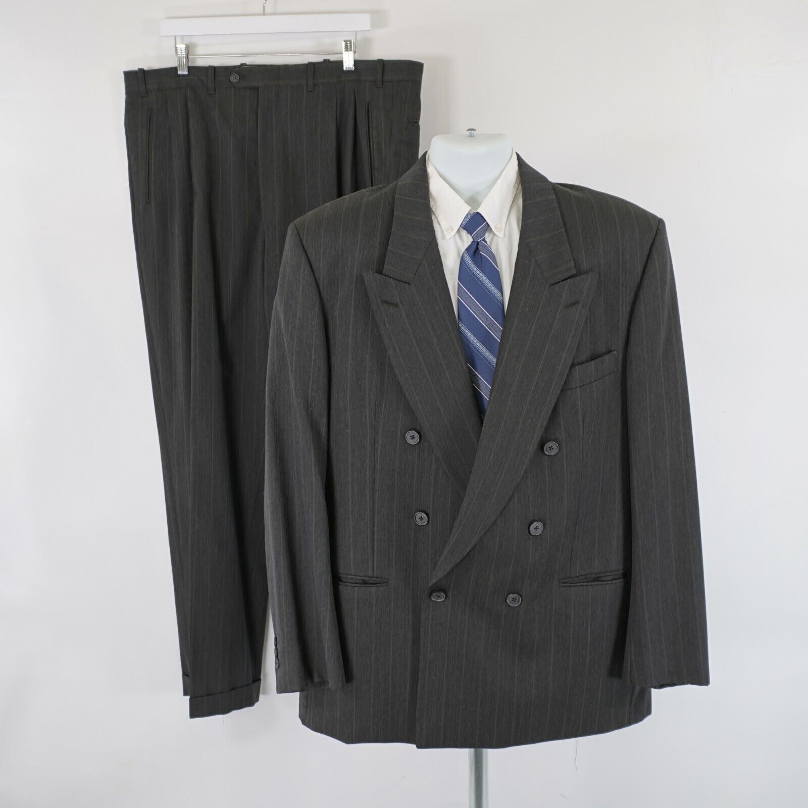 Yves Saint Laurent Yves Saint Laurent Wool Gray W/ Tan Stiped Double Breasted S Size 44L - 1 Thumbnail