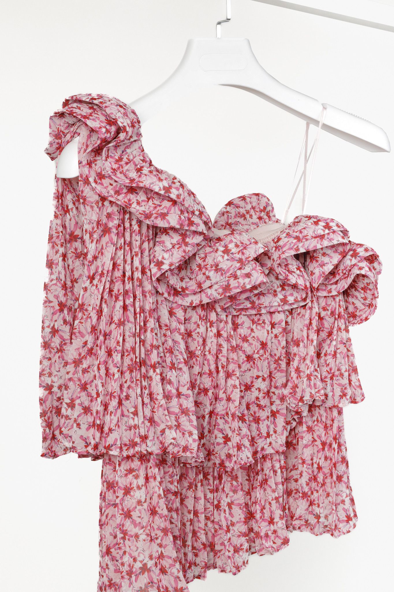 Amur Amur Portia Pink Floral Pleated Tiered One-Shoulder Top Size S / US 4 / IT 40 - 3 Thumbnail