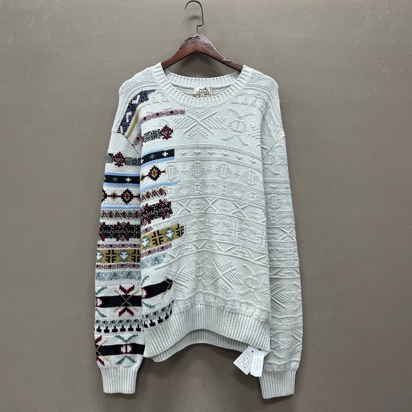 Hermes Hermès Light Gray Irregular Print Wool Sweater XXL Size XXL / US 16-18 / IT 52-54 - 1 Thumbnail