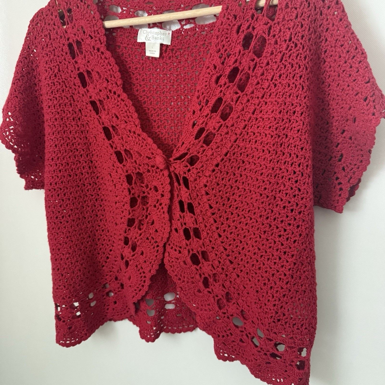 Other Cardigan Sweater Red Boho Crochet Cottagecore Doily Granny Size L / US 10 / IT 46 - 4 Thumbnail