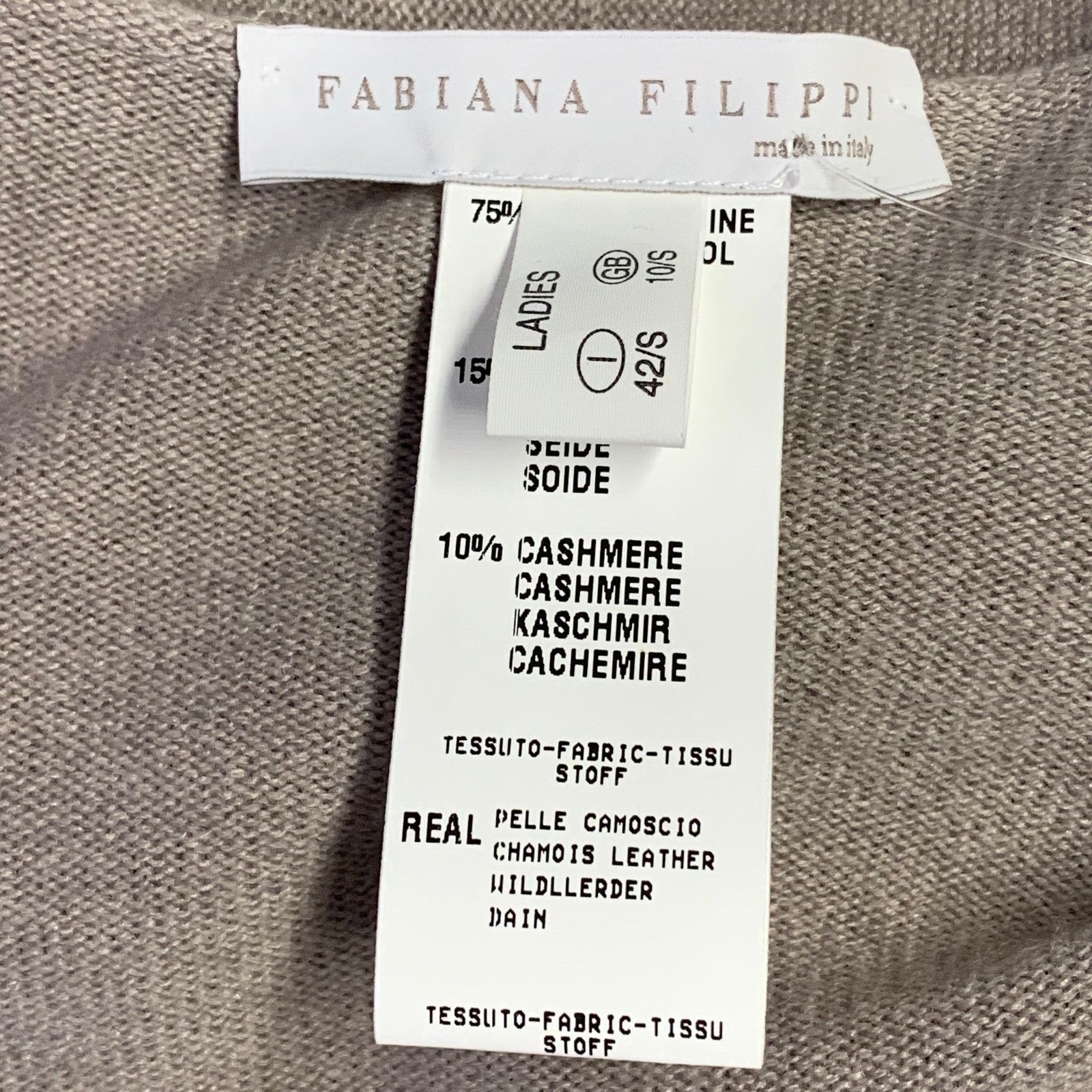 Fabiana Filippi Brown Taupe Virgin Wool Suede Mixed Fabrics Belted Cardigan Size S / US 4 / IT 40 - 4 Thumbnail