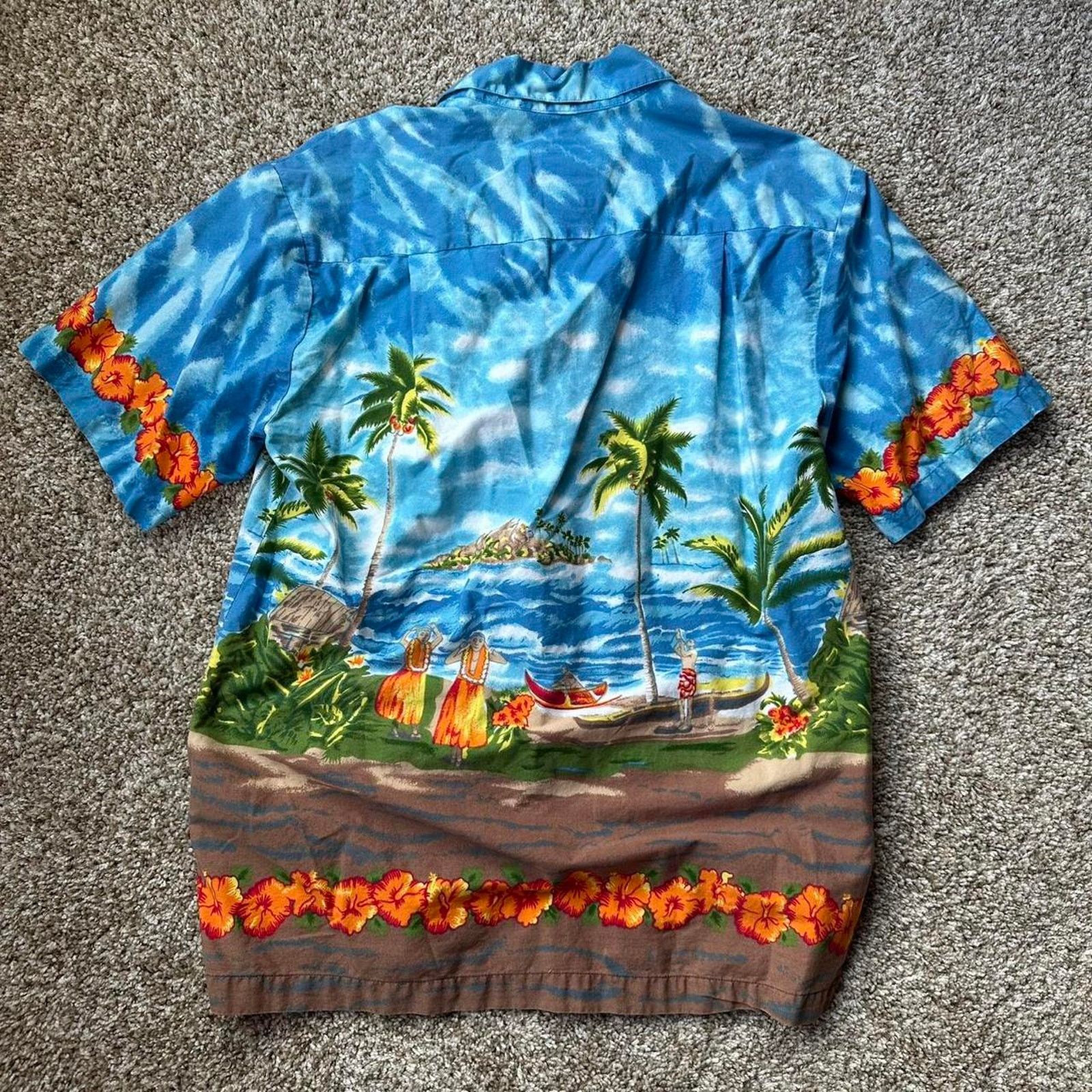 Vintage Vintage 90s Y2K Blue Hawaiian Aloha Costal AOP Button Up Size US M / EU 48-50 / 2 - 6 Thumbnail