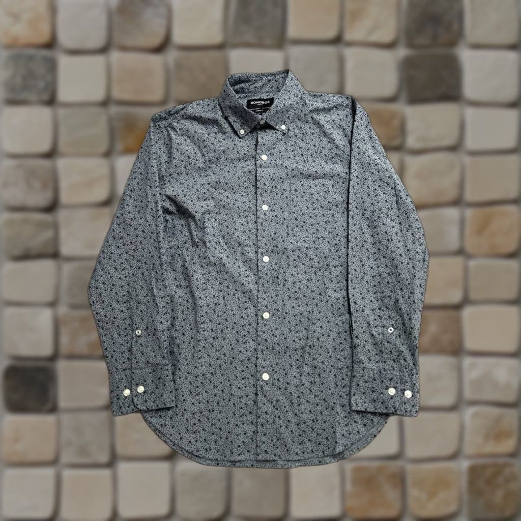 Bonobos Bonobos Shirt Men Small Gray Micro Floral Print Stretch Standard Fit Button Down Size US S / EU 44-46 / 1 - 1 Thumbnail
