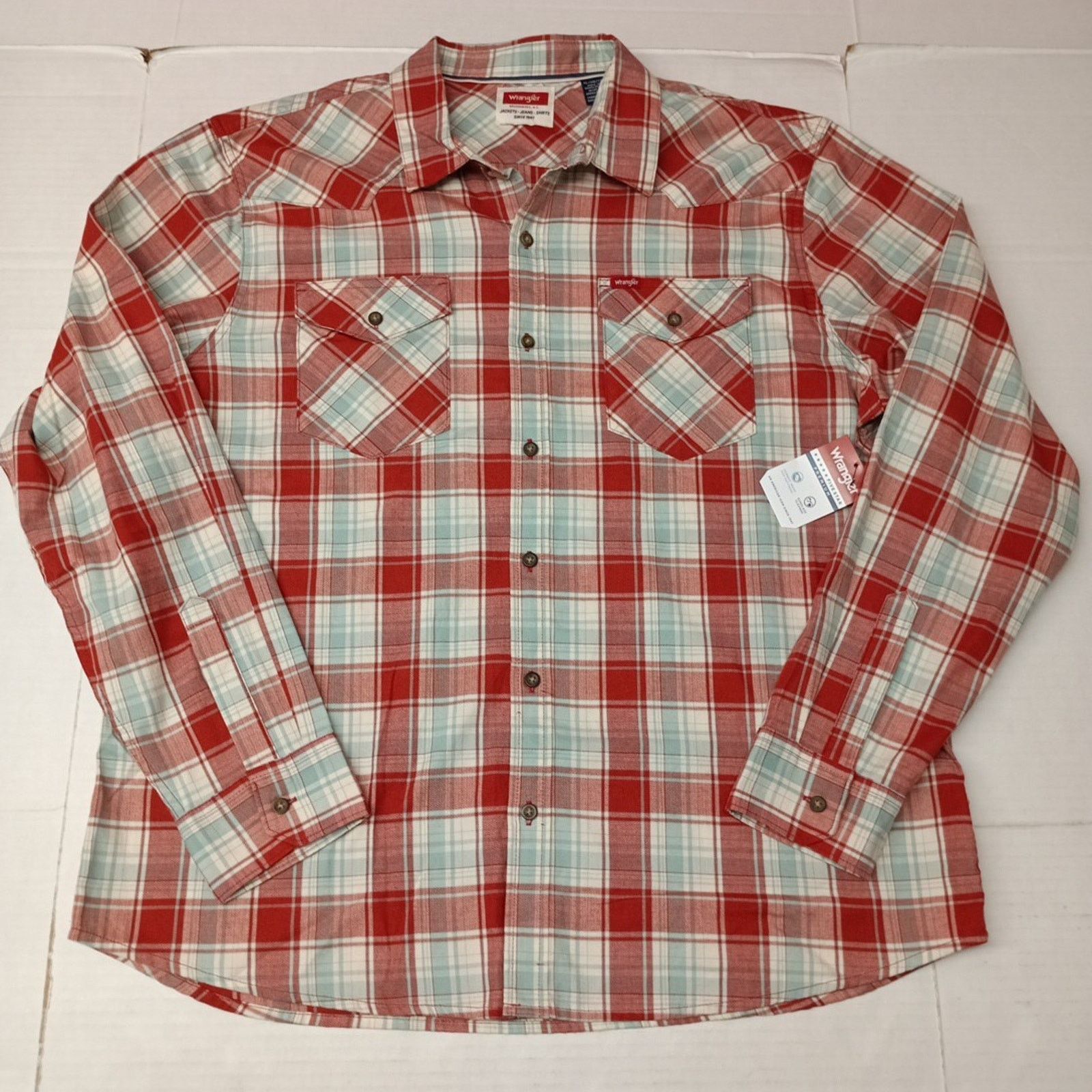 Wrangler Wrangler Cowboy Wash Shirt Men's Size XL Red Sky Blue Plaid Size US XL / EU 56 / 4 - 1 Thumbnail
