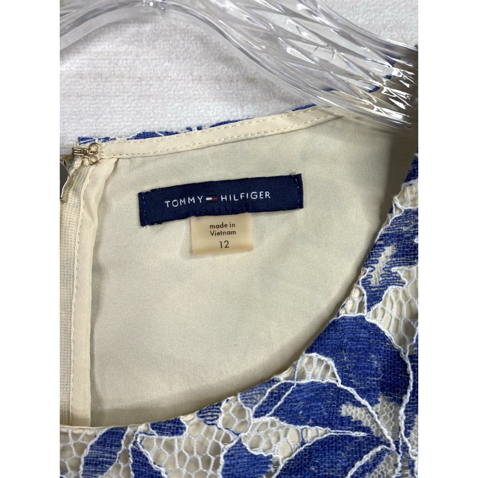 Tommy Hilfiger TOMMY HILFIGER Dress Sz 12 Blue White Embroidered Sleeveless Lined Zip Up Boho Shirt Dress Womens 90s Floral Casual Knee Length Size XL / US 12-14 / IT 48-50 - 3 Thumbnail