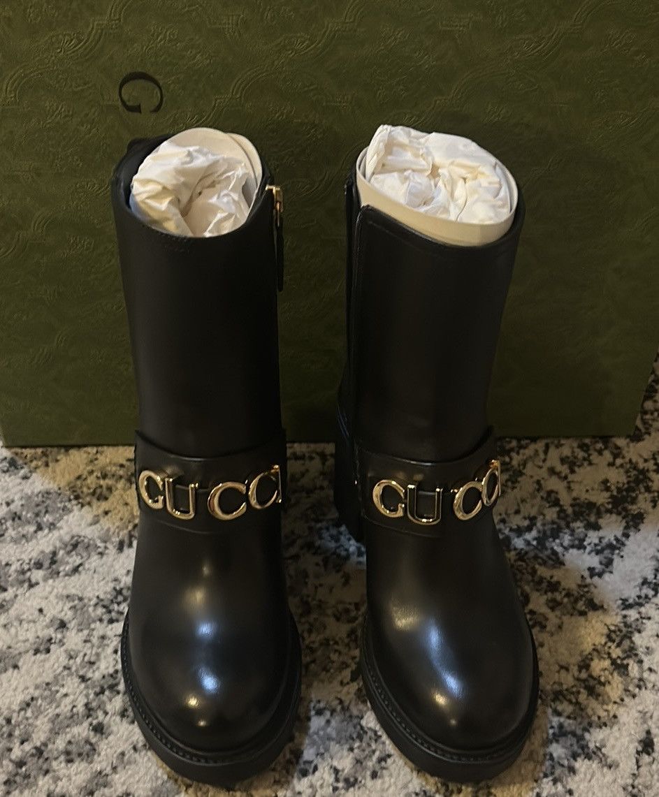 Gucci Gucci Logo Flores Calf Leather Heeled Ankle Boots Size US 6 / IT 36 - 4 Thumbnail