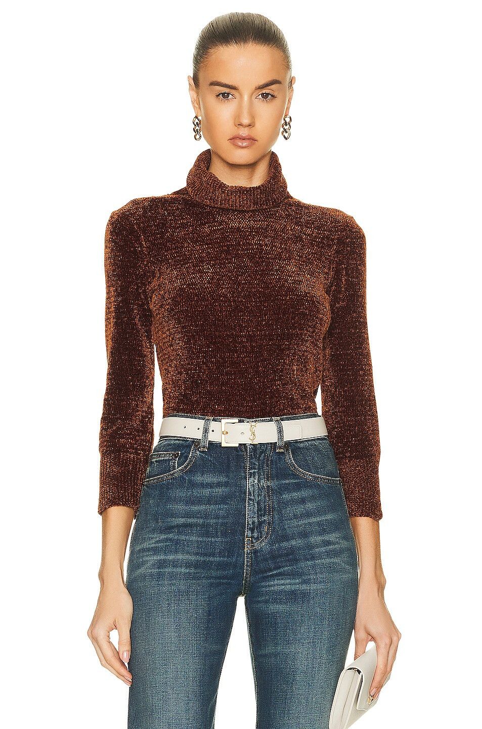 Saint Laurent Paris o1la1rc1a0425 718812 Turtleneck Sweater Velvet Knit in Brown Size M / US 6-8 / IT 42-44 - 2 Thumbnail