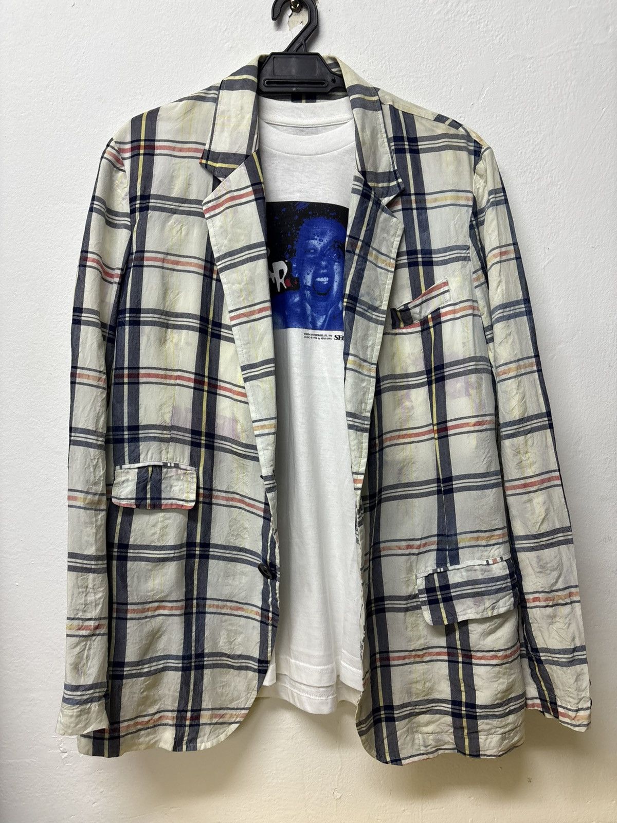 Yohji Yamamoto Vintage Rayon Yohji Yamamoto Ys Blazer Plaid Patchwork Size 50R - 20 Thumbnail