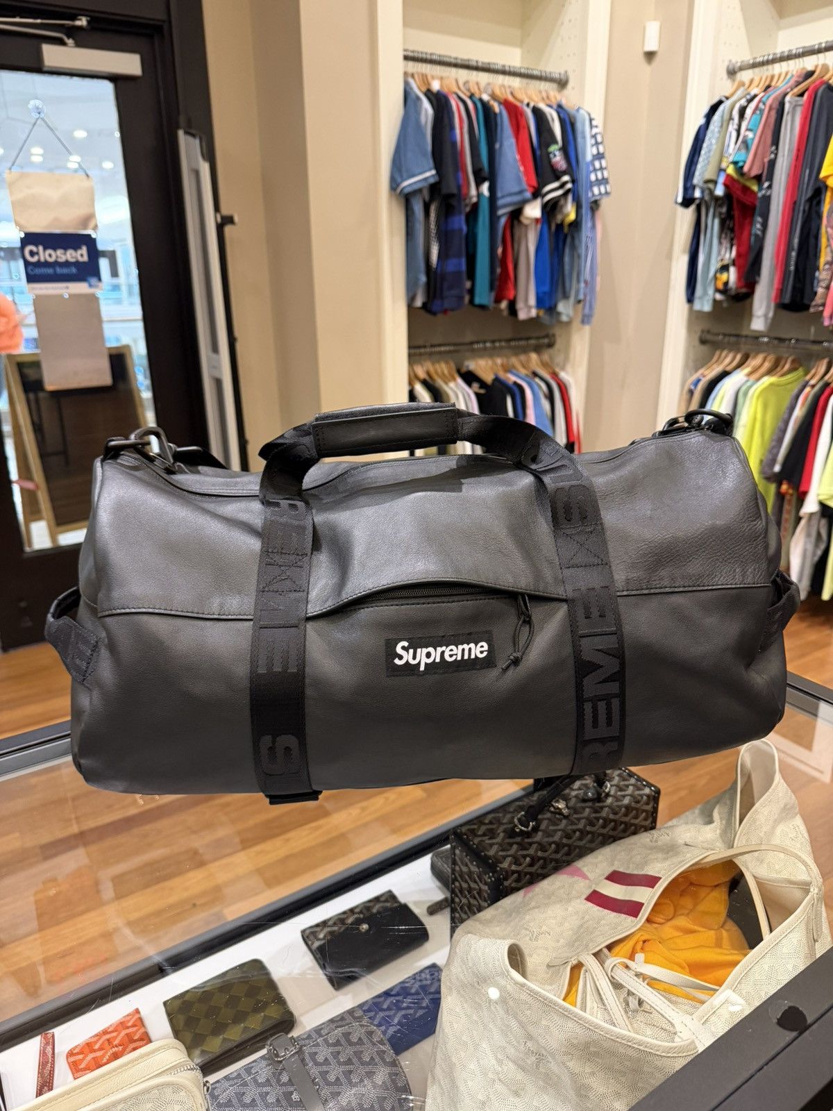 Supreme Supreme FW23 Black Leather Duffle Bag Size ONE SIZE - 3 Thumbnail