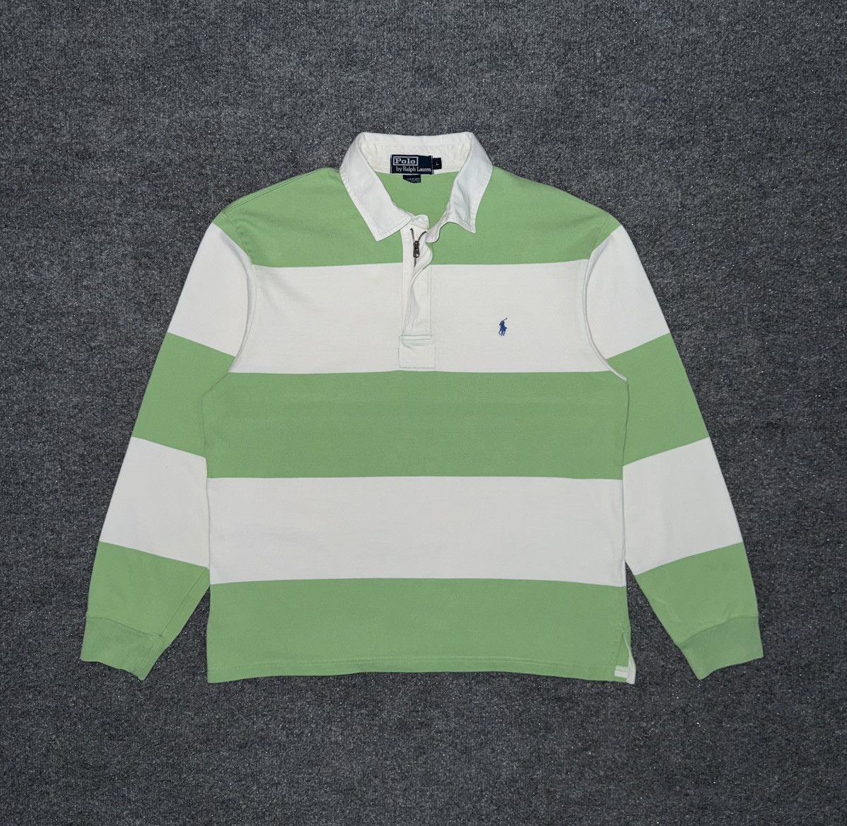 Polo Ralph Lauren Vintage Polo Ralph Lauren Rugby Shirt L Green Stripe Zip Up Size US L / EU 52-54 / 3 - 1 Thumbnail