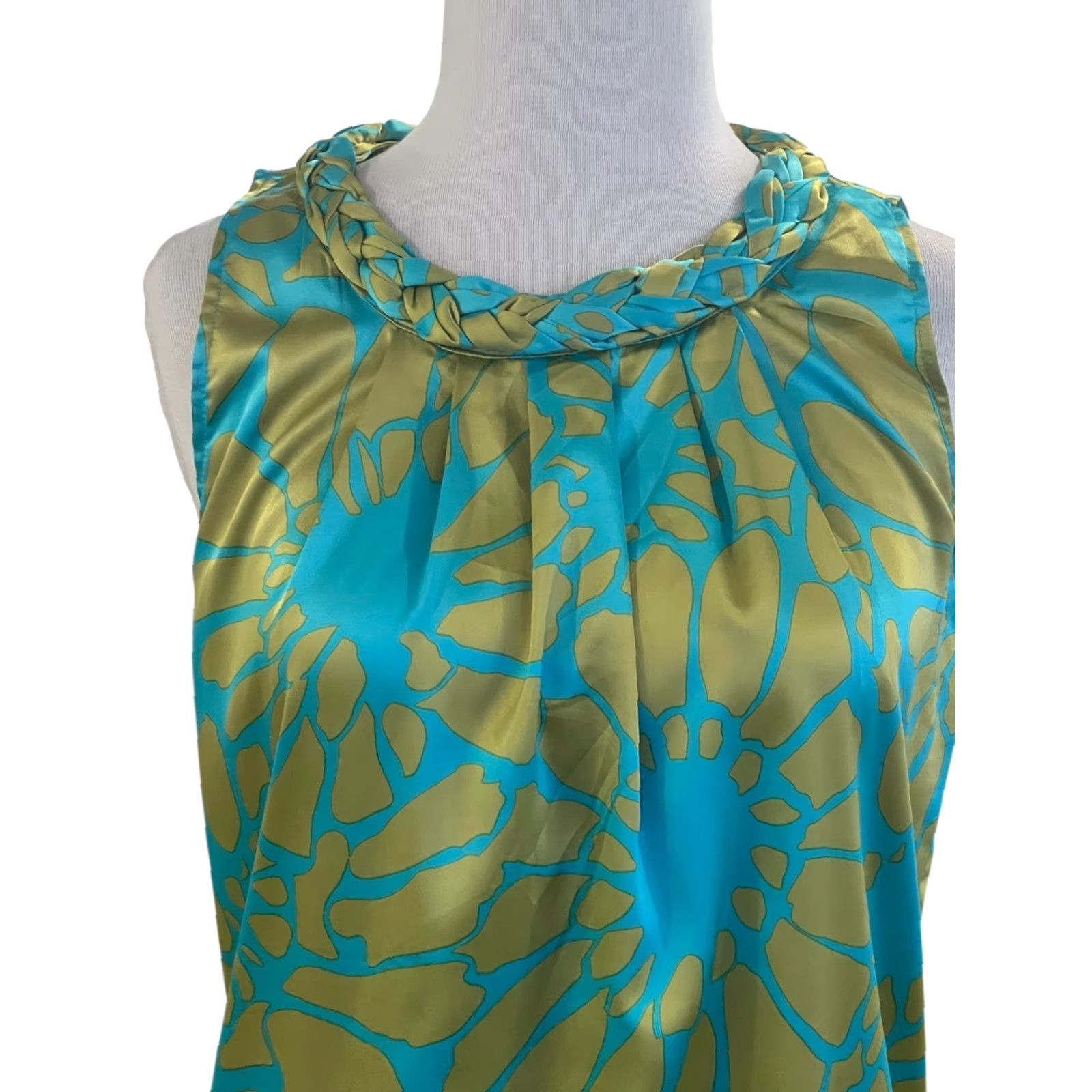Vintage Tracy Negoshian Women's Dress Sleeveless Floral Blue & Gold Knee Length S Shifts Casual Summer Madeira? Wait. Size S / US 4 / IT 40 - 2 Thumbnail
