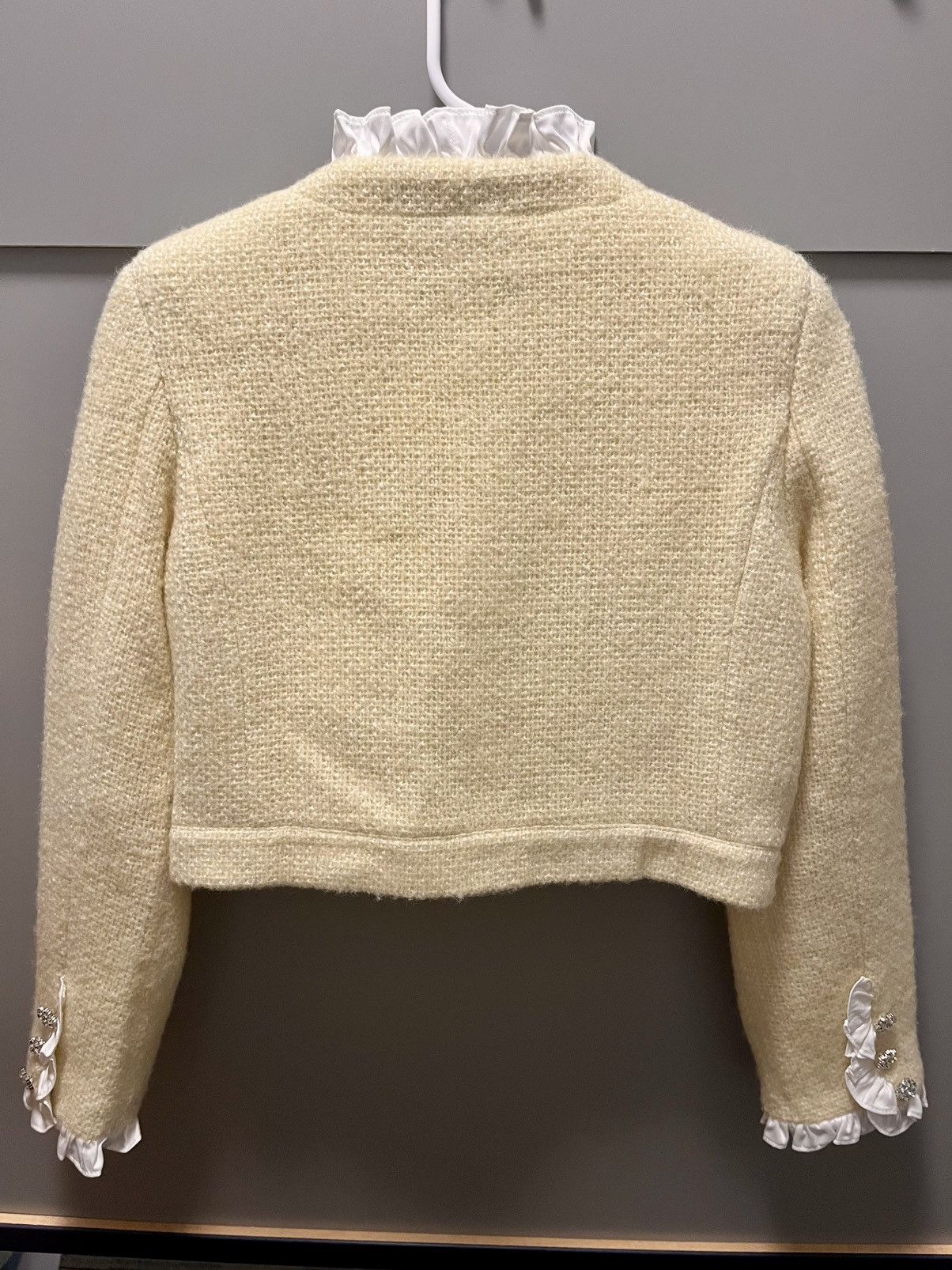 Other Cream Tweed Jacket with Ruffle Trim & Crystal Buttons Size S / US 4 / IT 40 - 2 Thumbnail